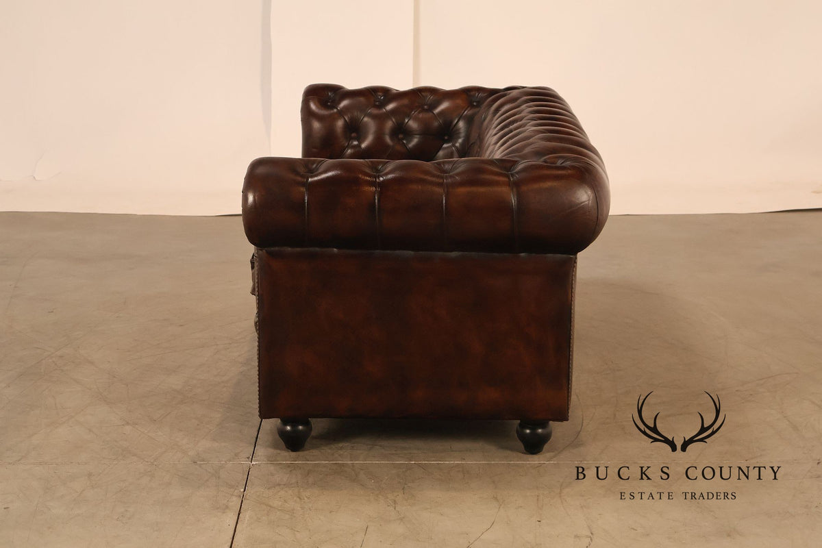 Chesterfield Style Tufted Brown Leather Sofa