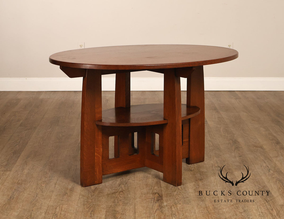 Limbert Arts And Crafts Antique Oak Double Oval Center Table Model 158