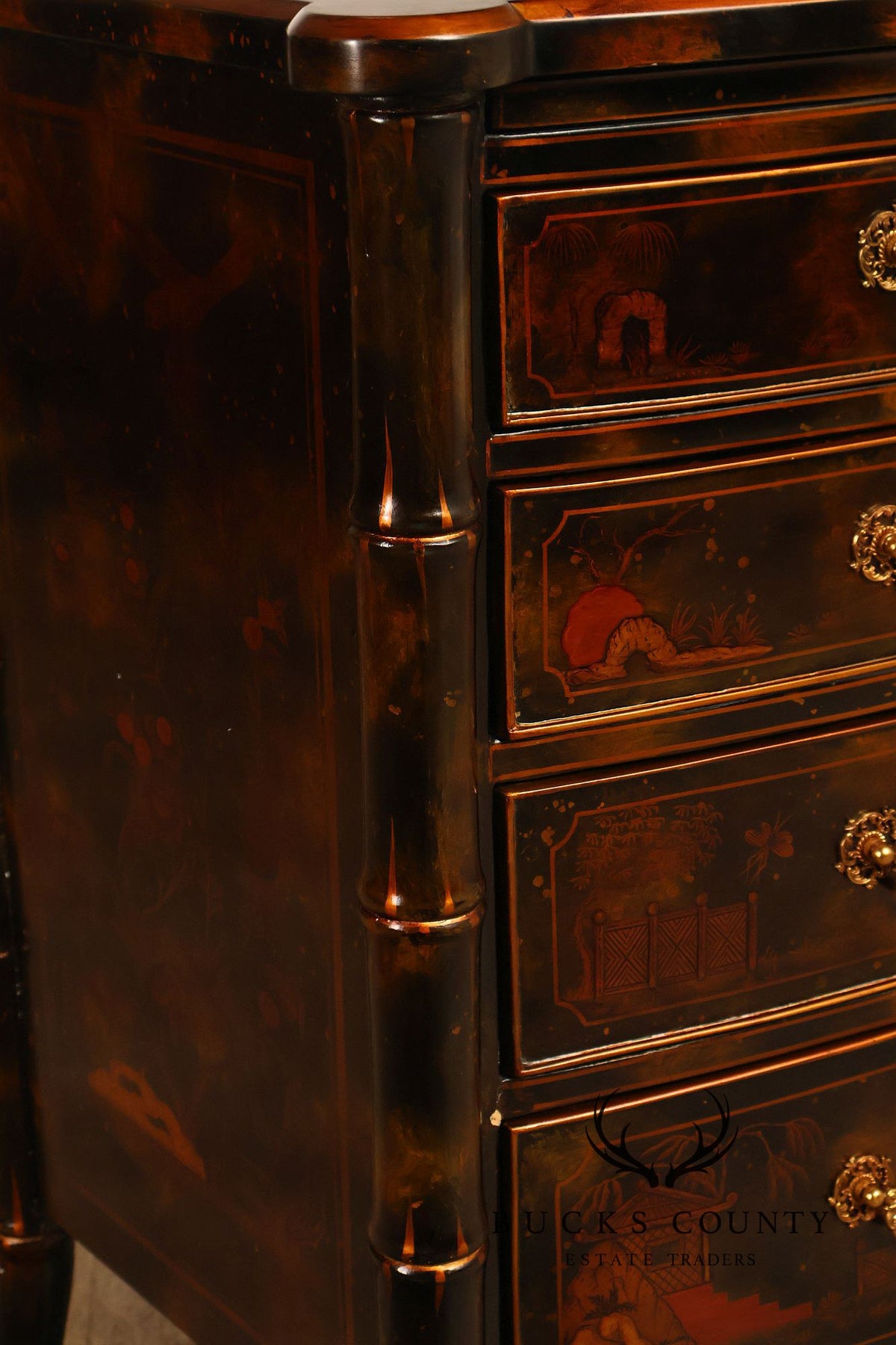 Maitland Smith Chinoiserie Bow Front Chest of Drawers