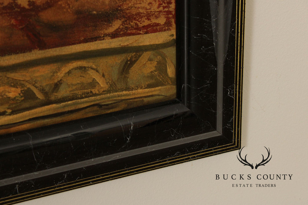 Roman Fresco Oil Painting Signed 'Fabriano' with Black Frame