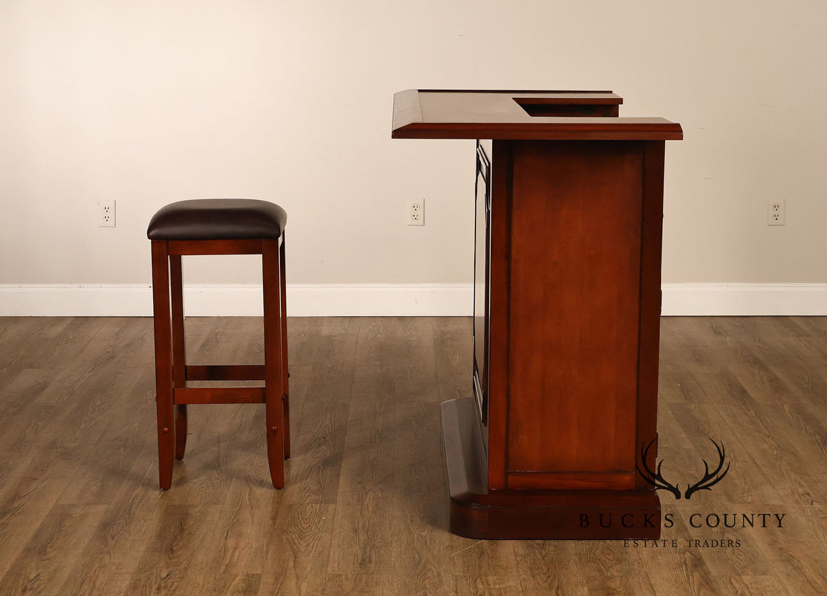 Traditional Home Bar With Wine Storage And Two Bar Stools
