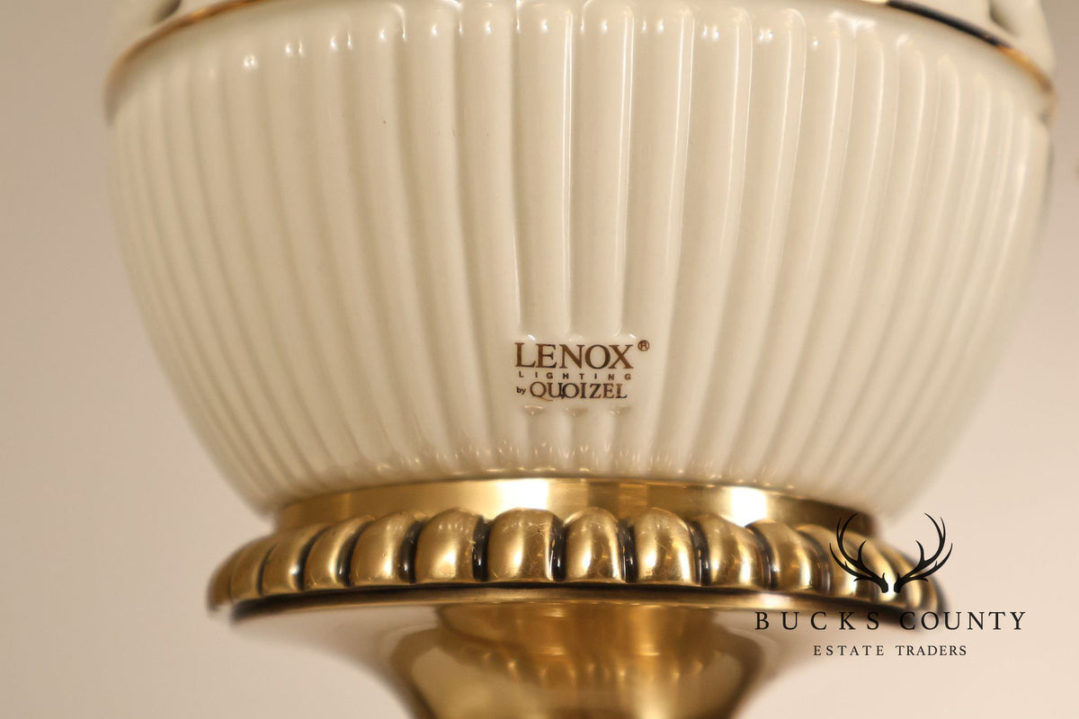 Lenox For Quoizel Pair of Brass and Porcelain Tall Table Lamps