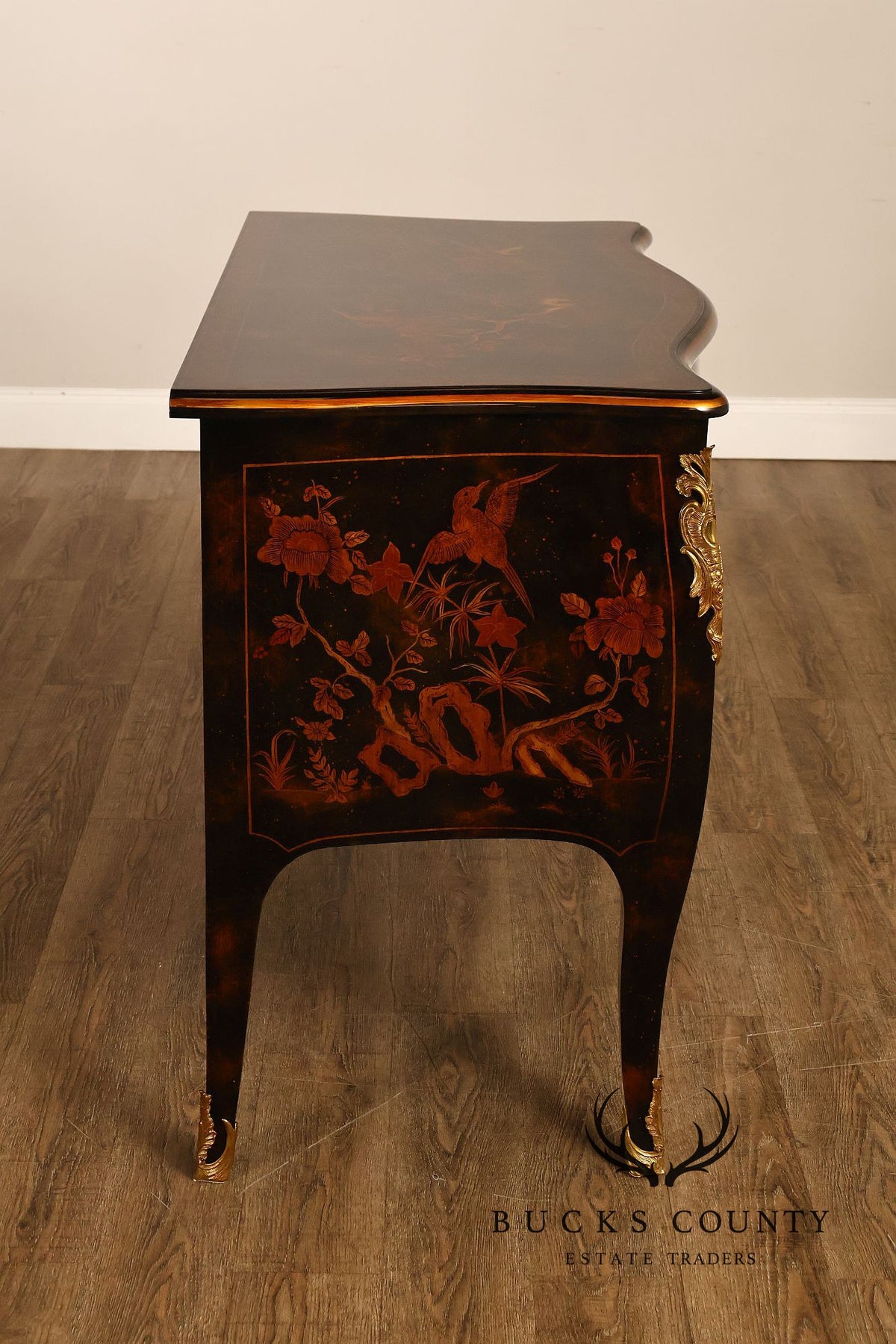 Maitland Smith Chinoiserie Hand Painted Bombe Chest