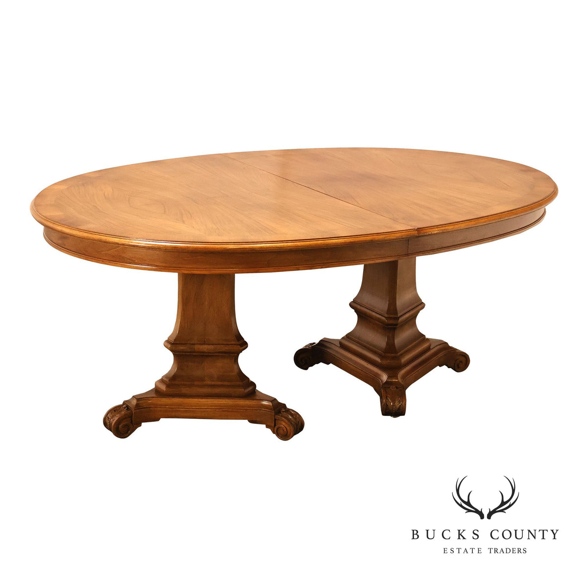 Neoclassical Style Walnut Double Pedestal Dining Table