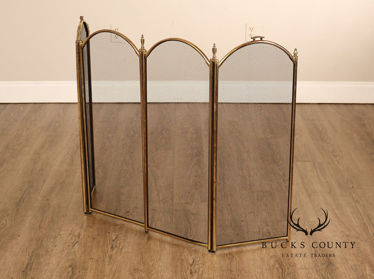 Traditional Four-Panel Arched Fireplace Screen