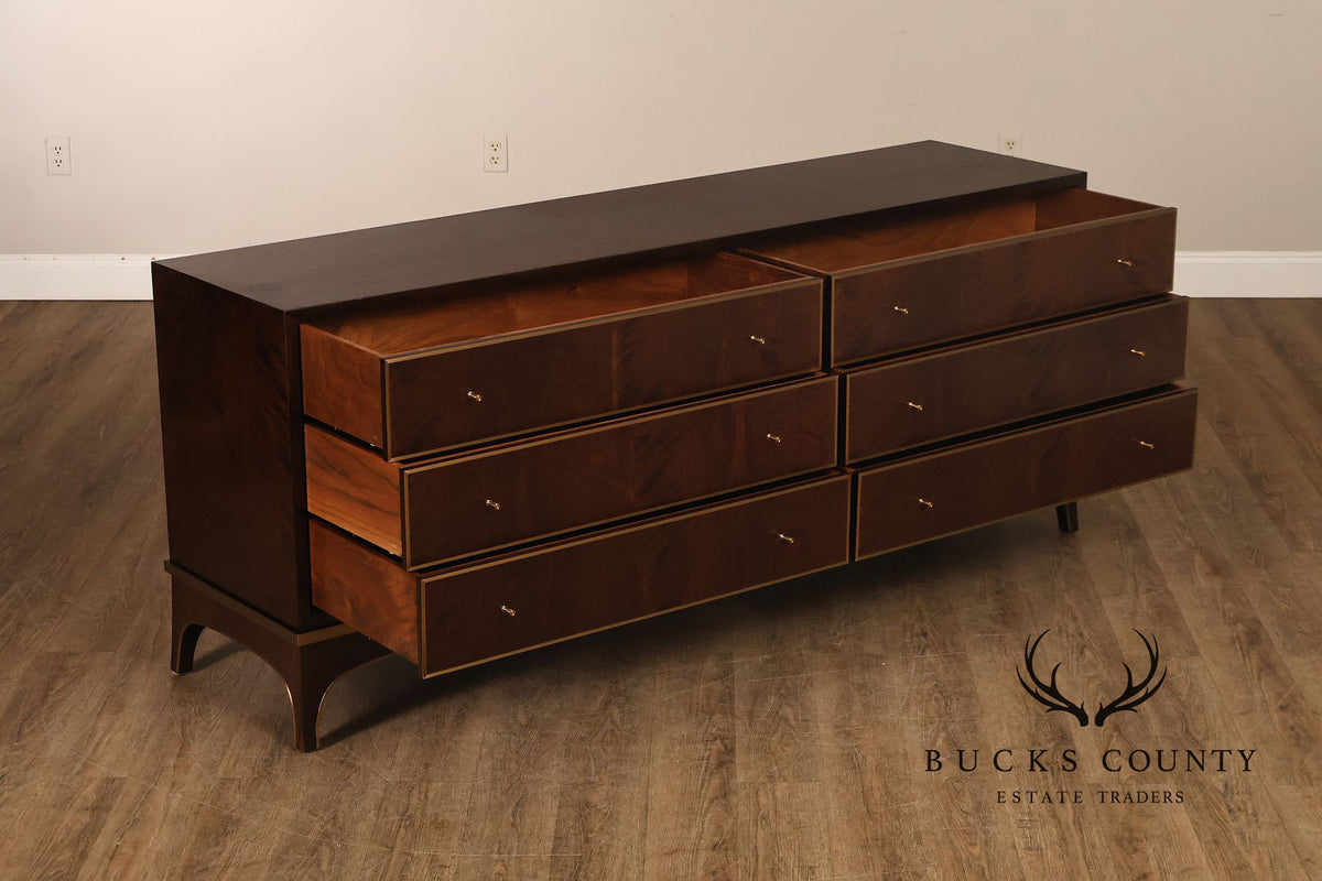 Newell Design Studio Ebonized Walnut Finish Double Dresser With Brass Trim And Six Drawers