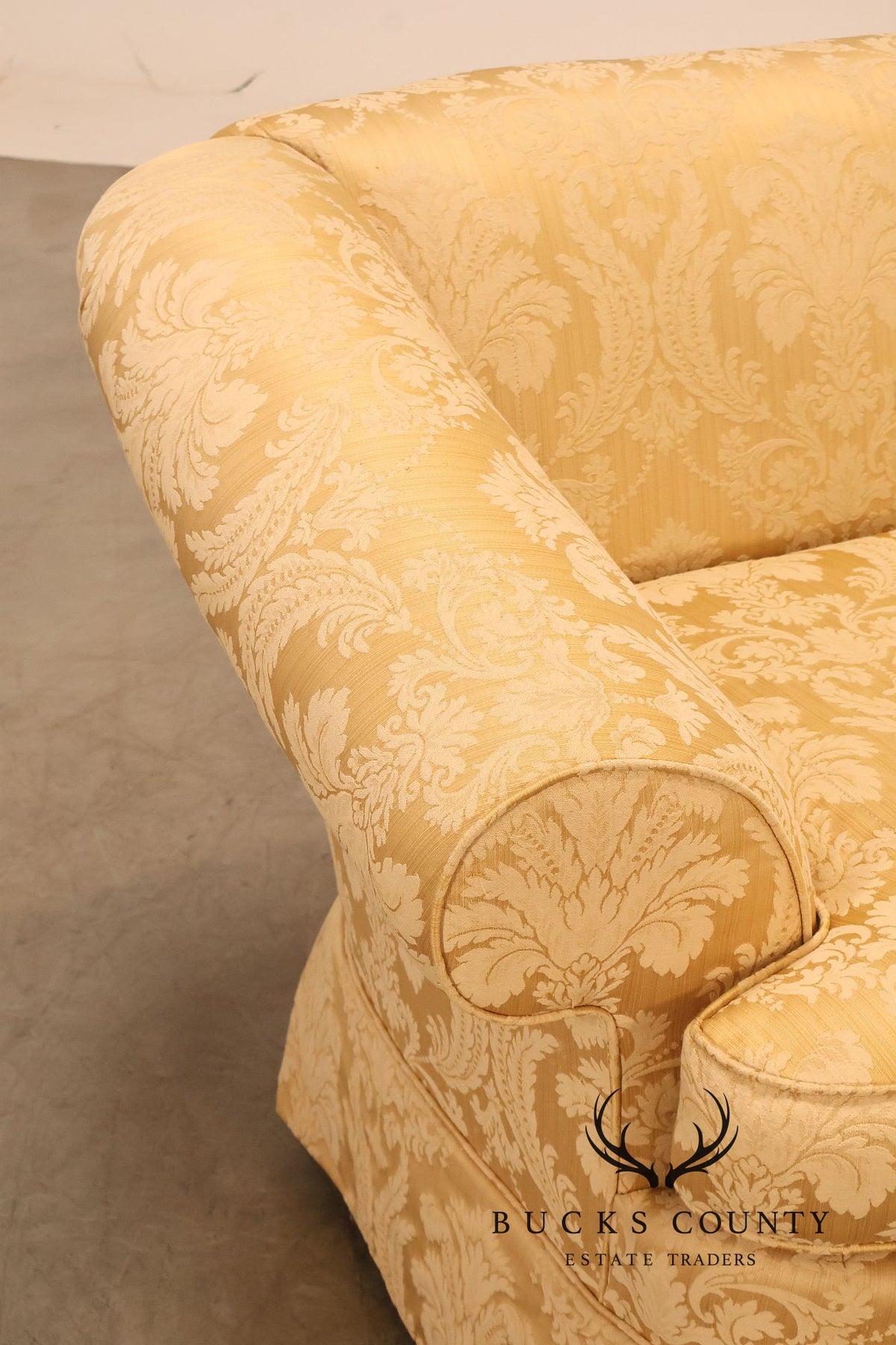 Century Furniture Pair Of Gold Damask Upholstered Sofas
