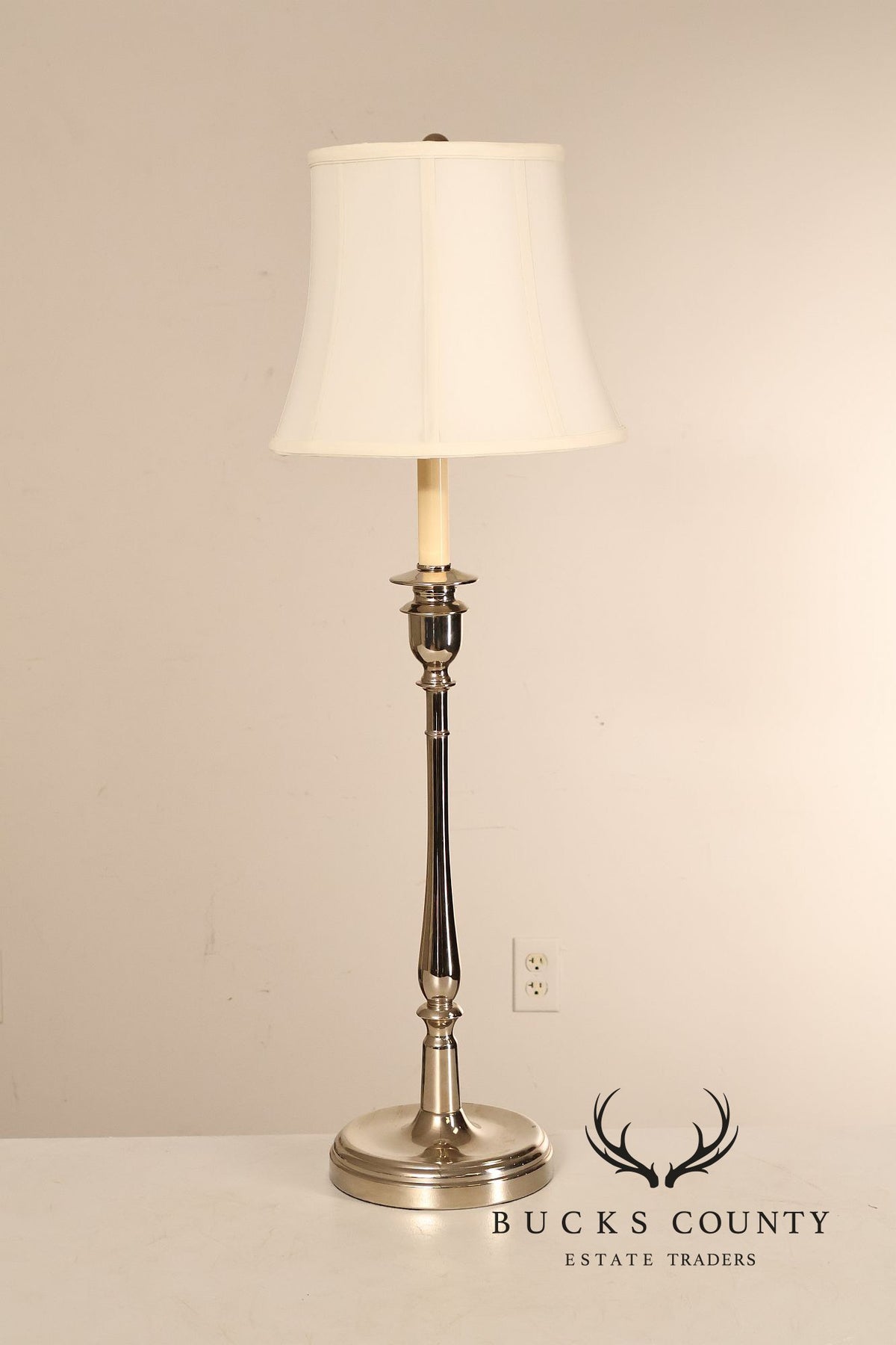 Ralph Lauren Pair of Chrome Candlestick Table Lamps