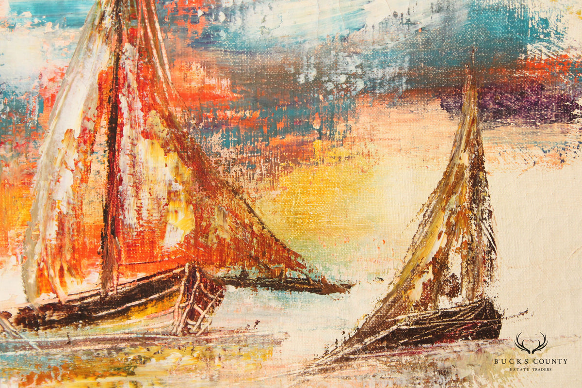 René Jérôme Abstract Sailboat Oil Painting