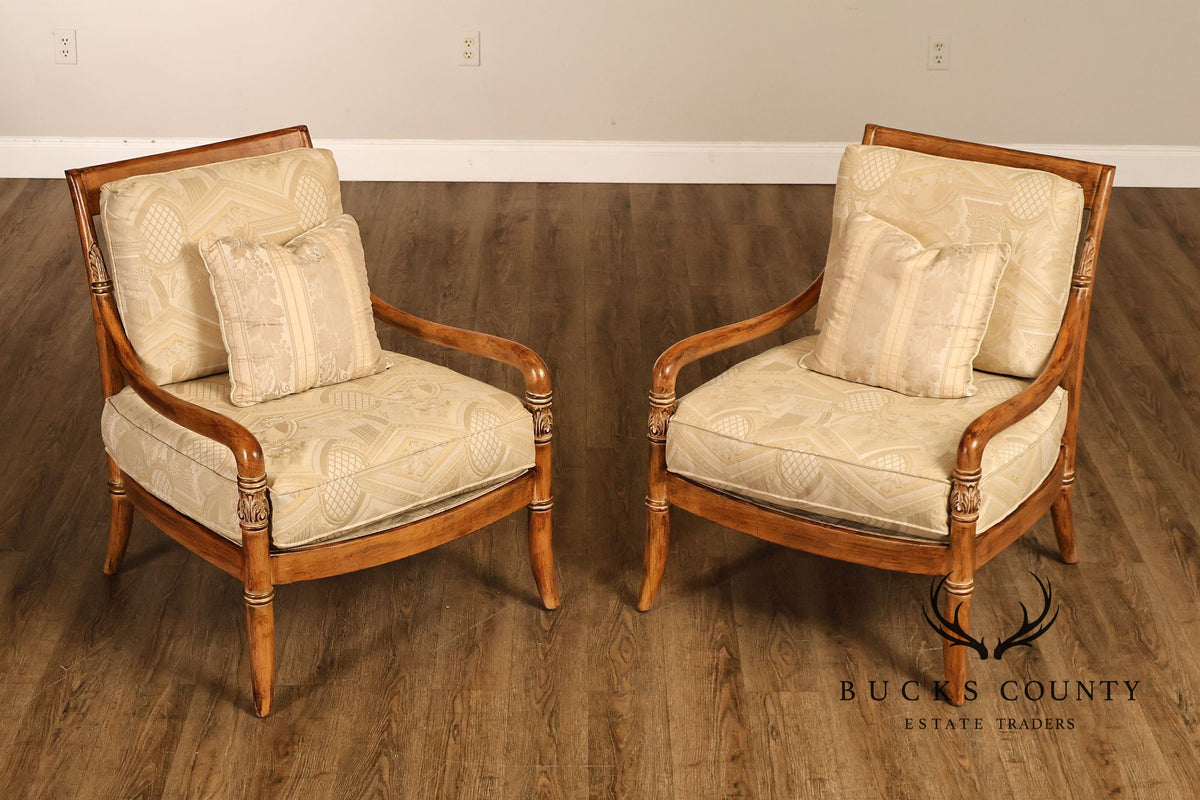 French Empire Style Pair of Carved Mahogany Armchairs
