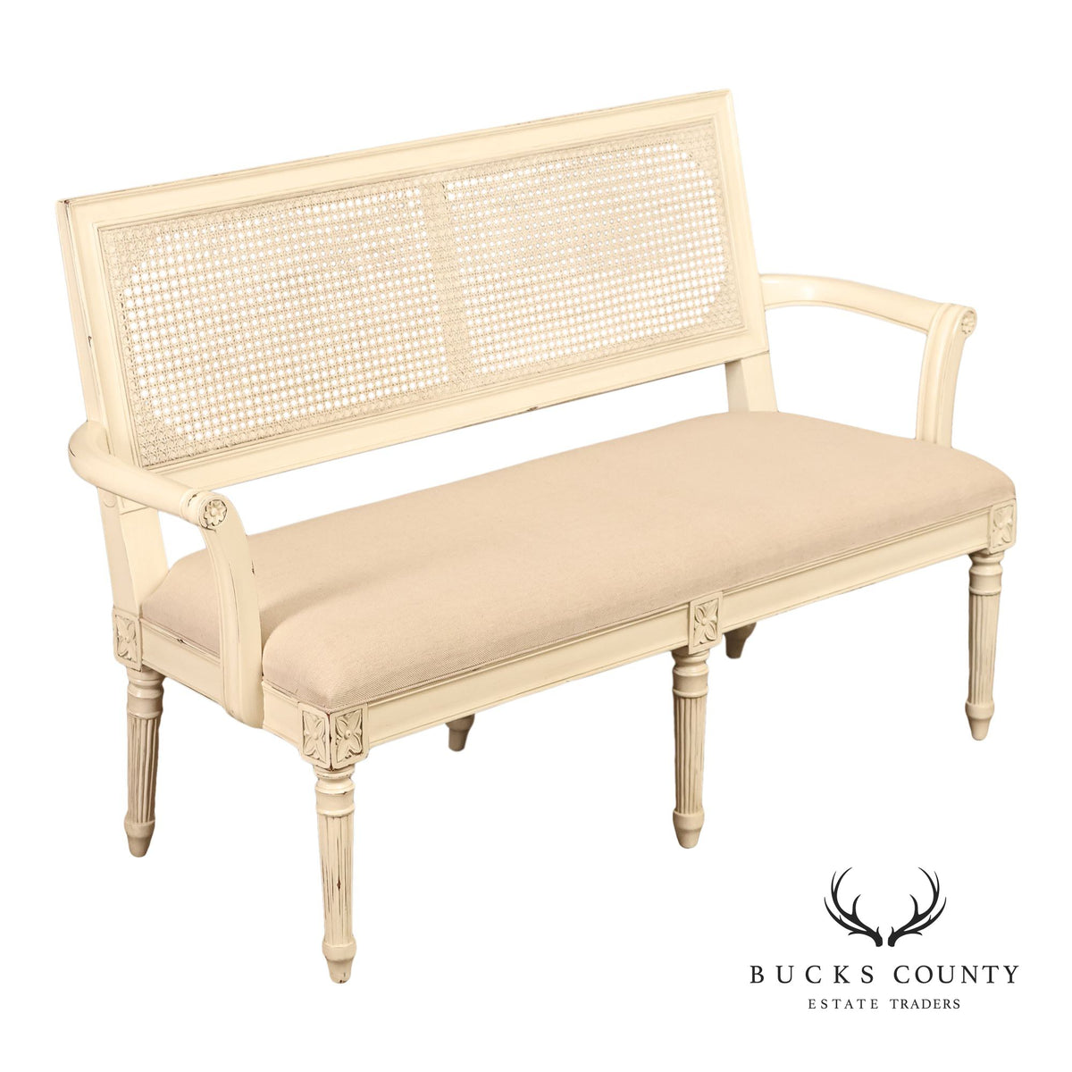 Alden Parkes Country French Louis XVI Style Caned Back Painted Settee