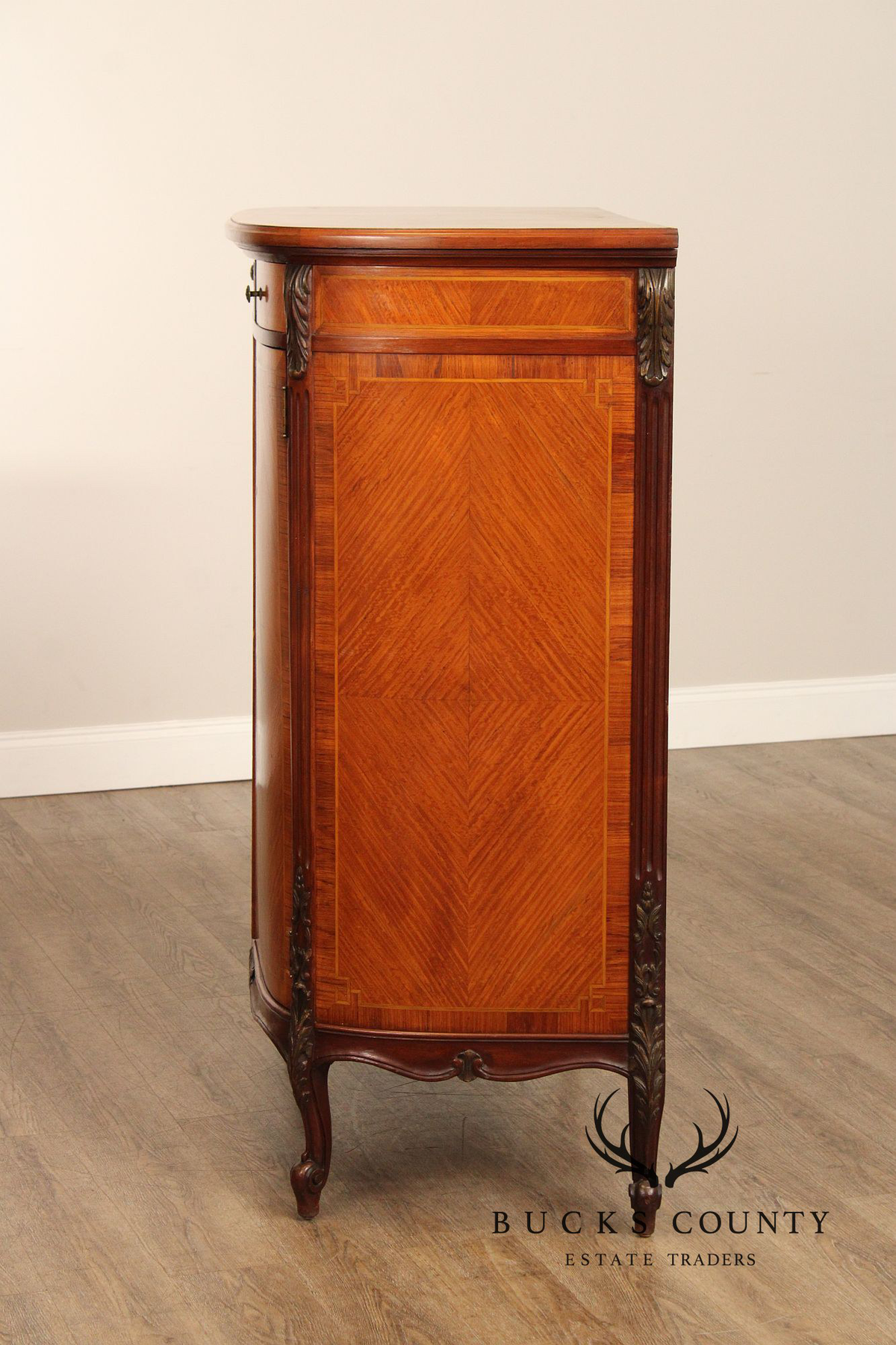 1930's French Louis XV Style Inlaid Satinwood Demilune Gentleman's High Chest