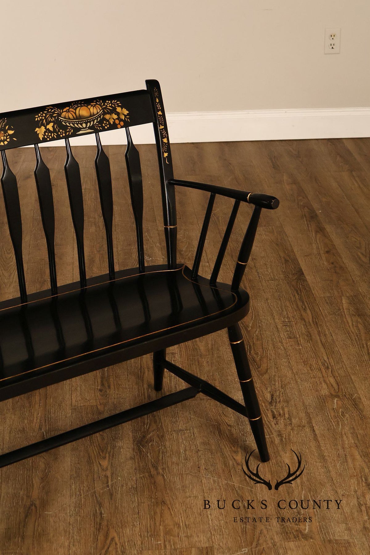 Nichols & Stone Black Stenciled Windsor Bench