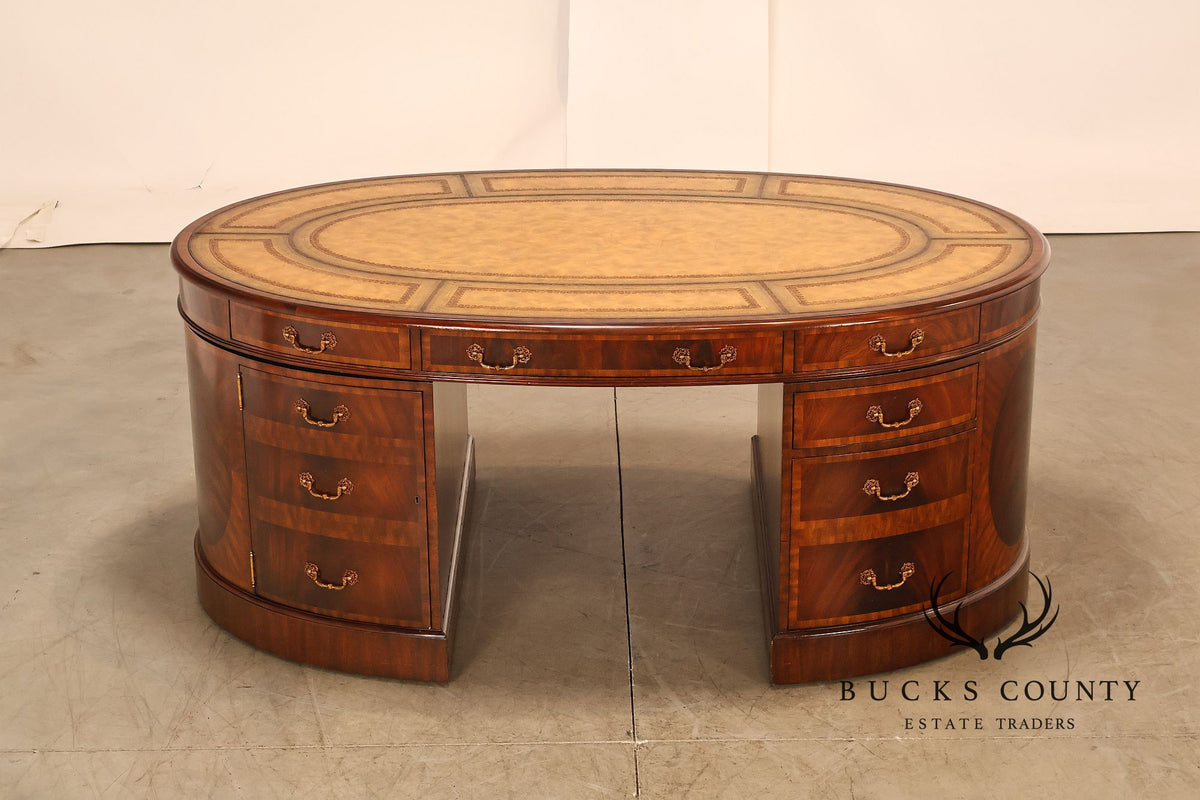 Maitland Smith Oval Mahogany Leather Top Executive Partner's Desk