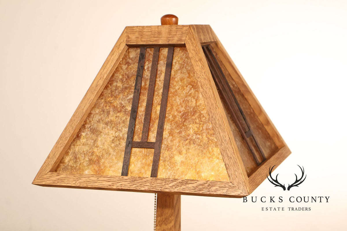 Mission Accomplished Arts And Crafts Style Oak and Mica Desk Lamp