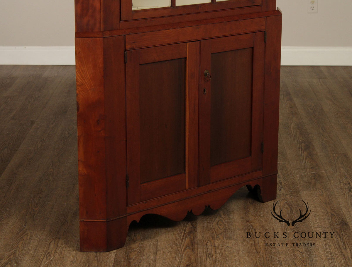 Antique American Cherry Two Piece Corner Cupboard