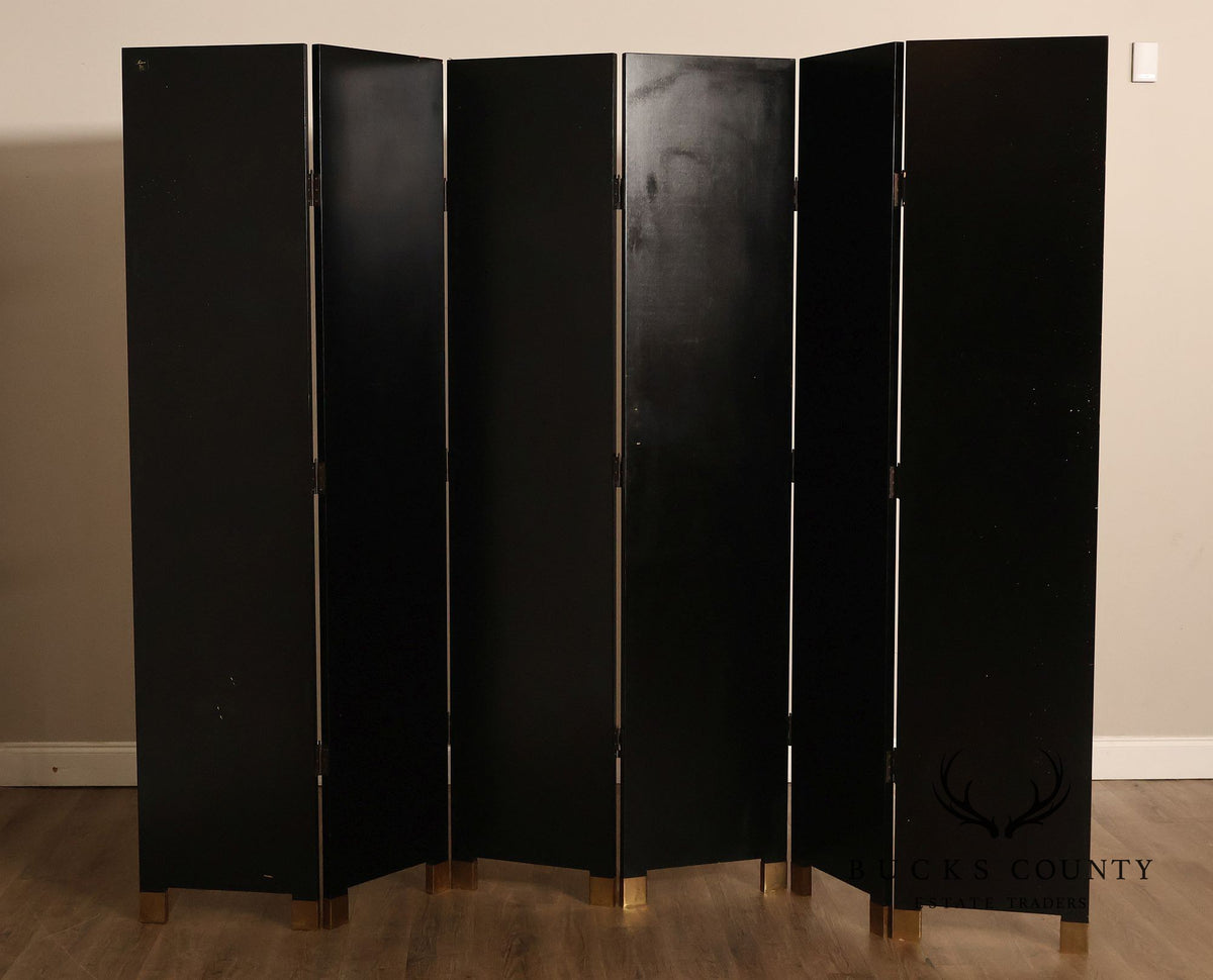 Japanese Style Hand Painted Lacquered Six-Panel Room Divider