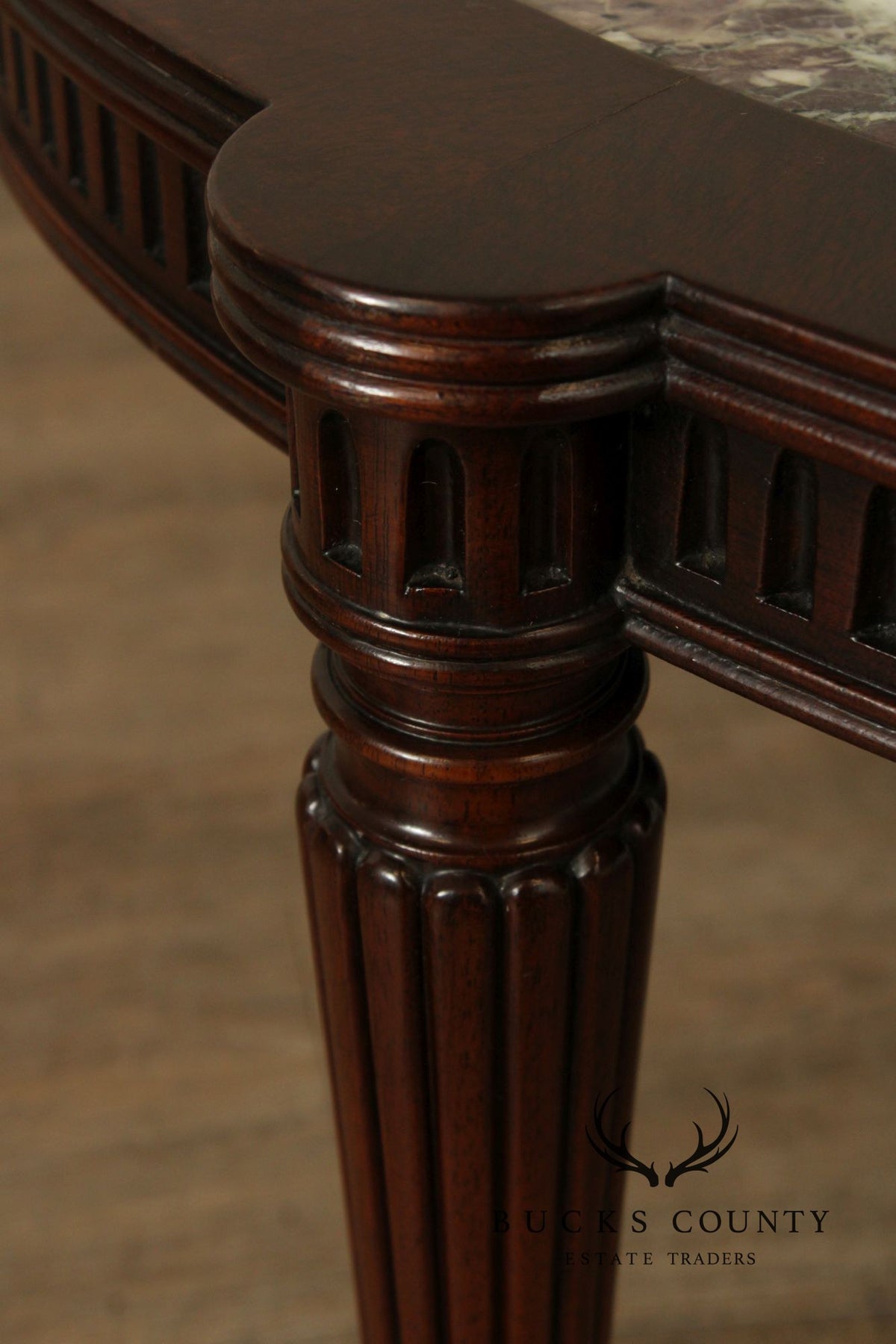1940's Custom Regency Style Marble Top Mahogany Coffee Table