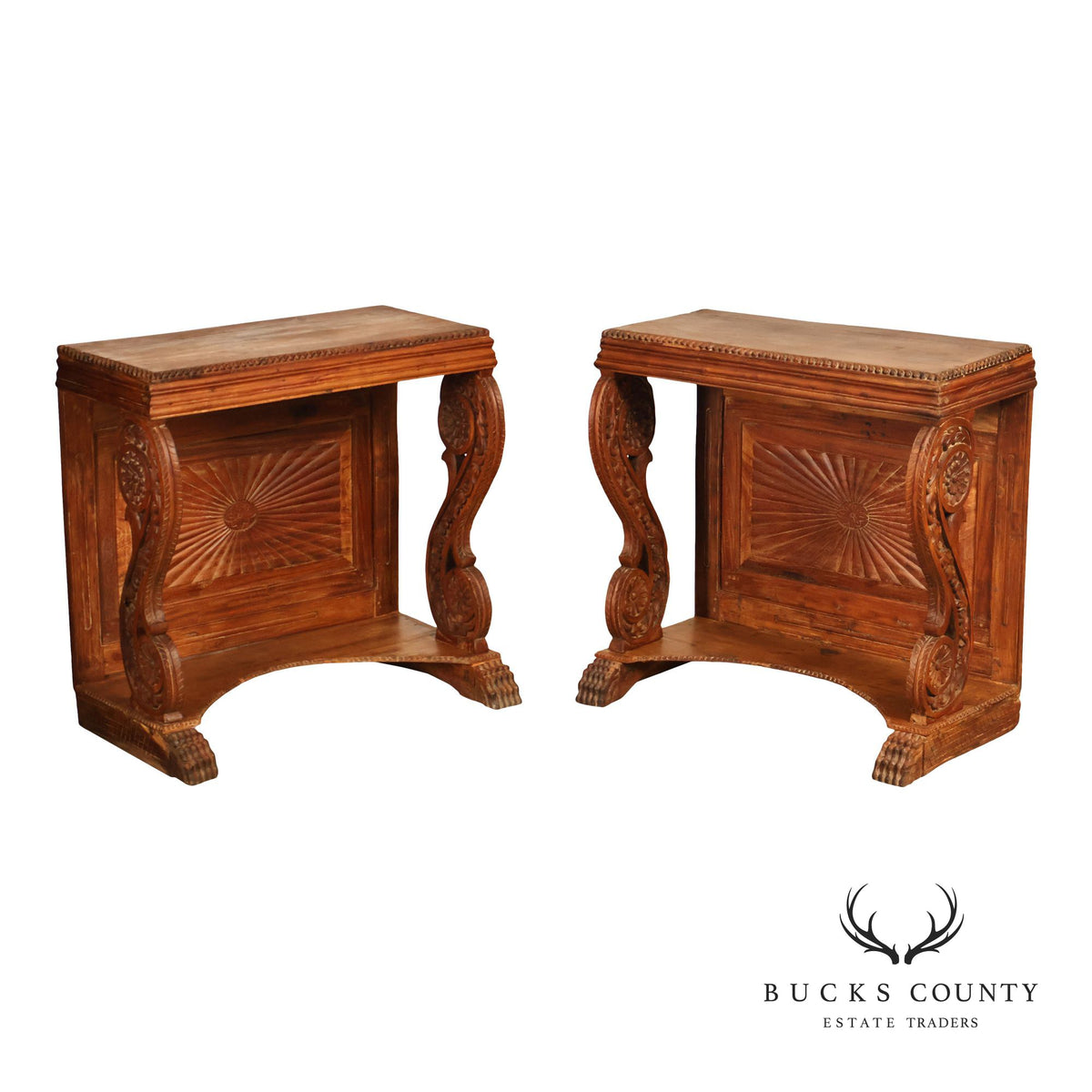 Antique Anglo Indian Pair of Carved Hardwood Console Tables
