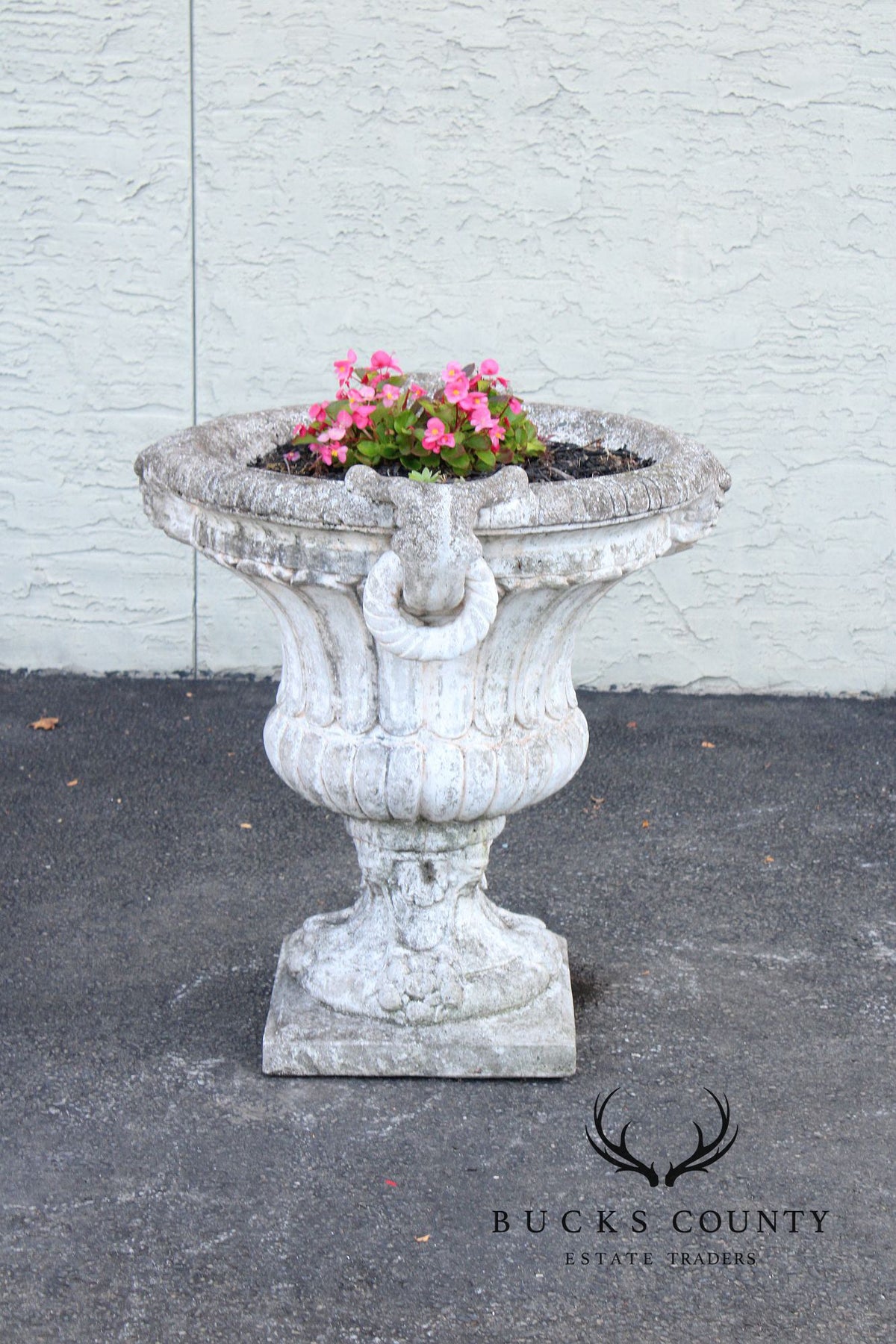 Classical Style Pair of Cast Stone Garden Urns