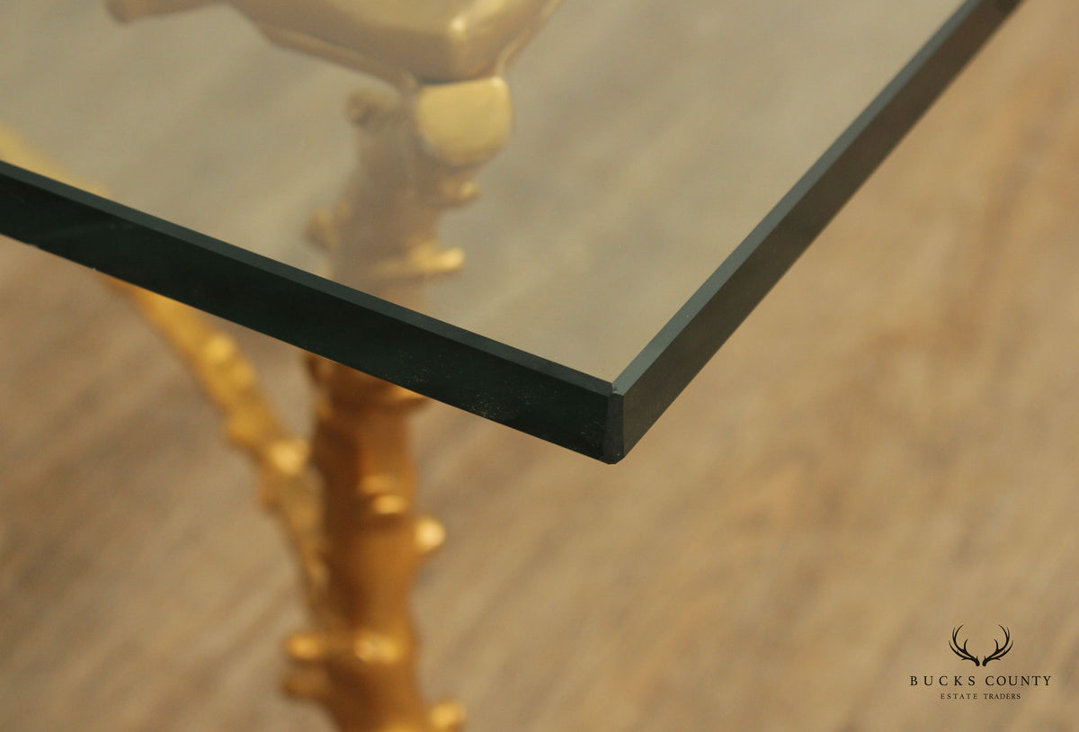 Italian Hollywood Regency Gilt Bronze Glass Top Coffee Table