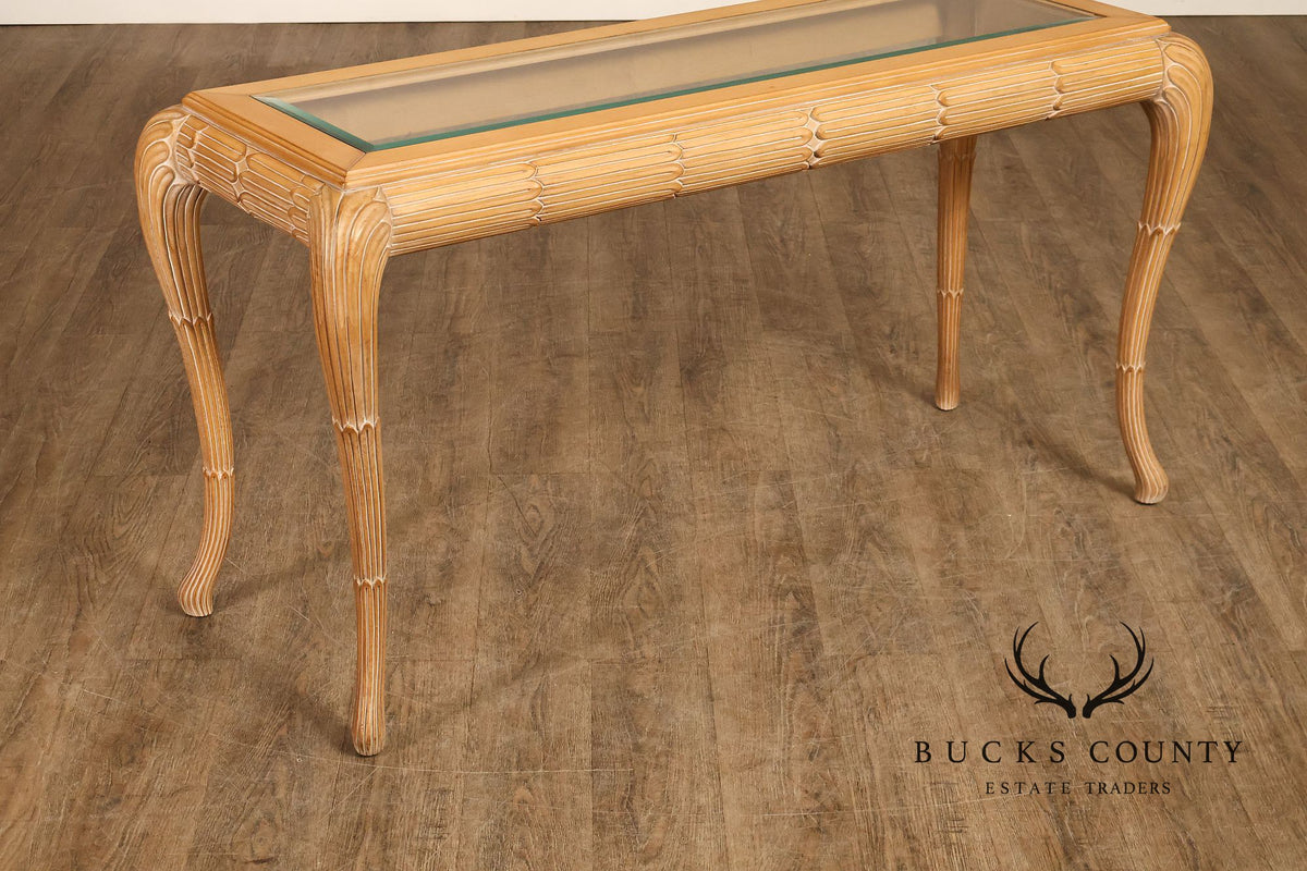 Hollywood Regency Narrow Glass Top Sofa Table