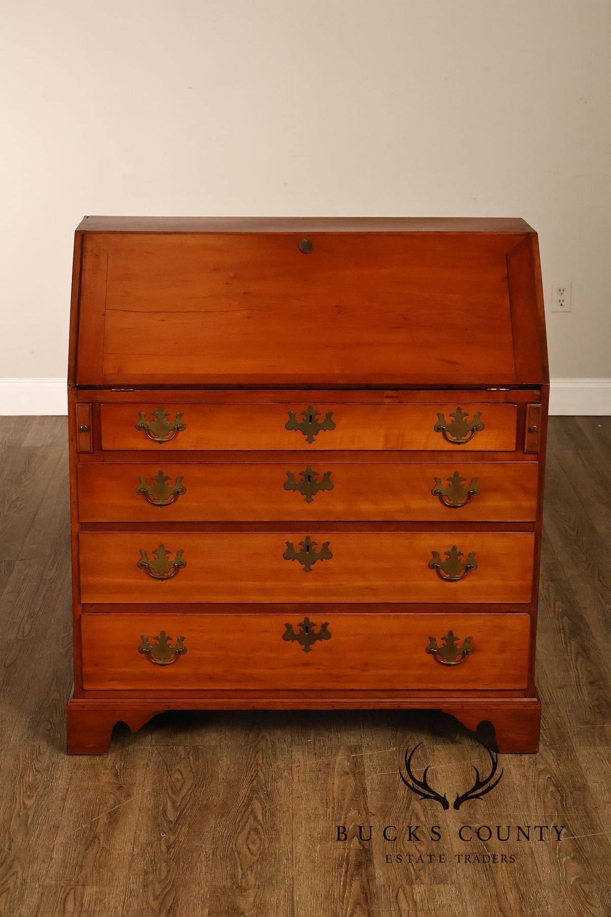 Antique Traditional Cherry Slant-Front Secretary Desk With Secret Compartments