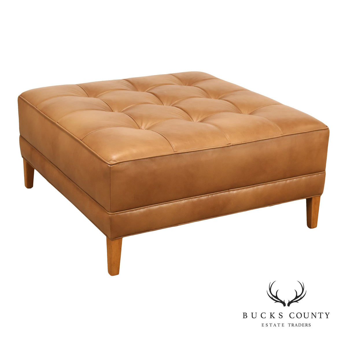 Ethan Allen 'Nassau' Tufted Leather Square Ottoman