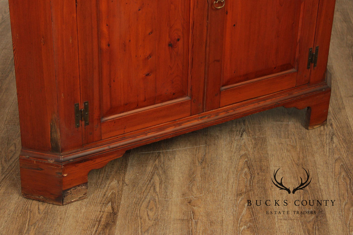 Antique American Pine Two-Part Paneled Door Corner Cupboard