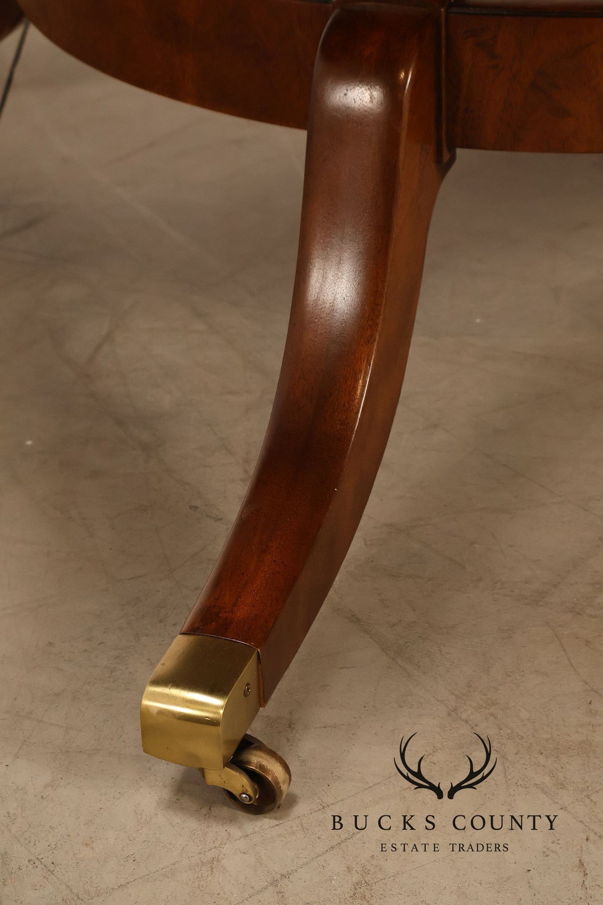 E.J. Victor Regency Style Round Inlaid Mahogany Pedestal Dining Table