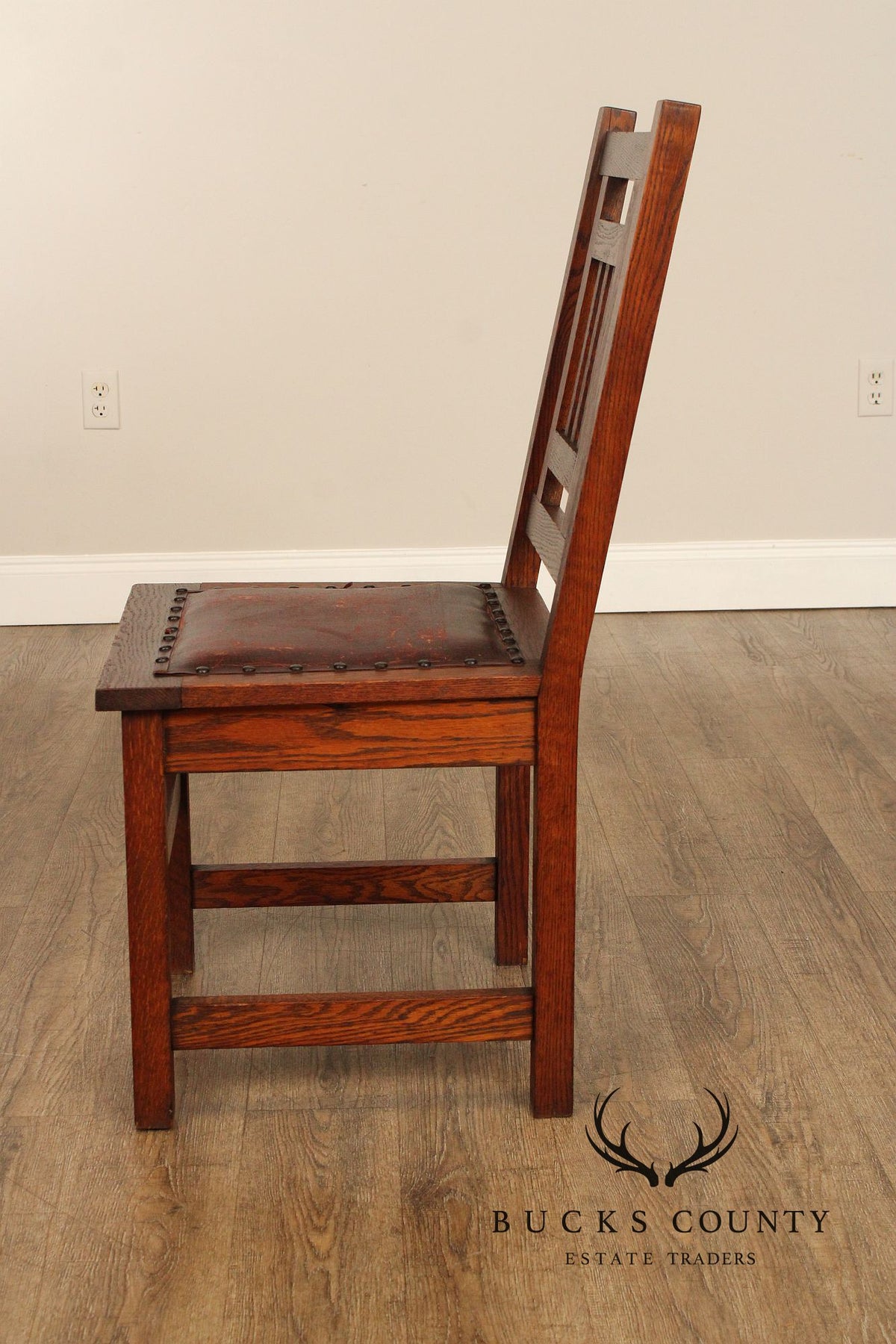 Antique American Arts & Crafts Mission Set Of 3 Oak Side Chairs