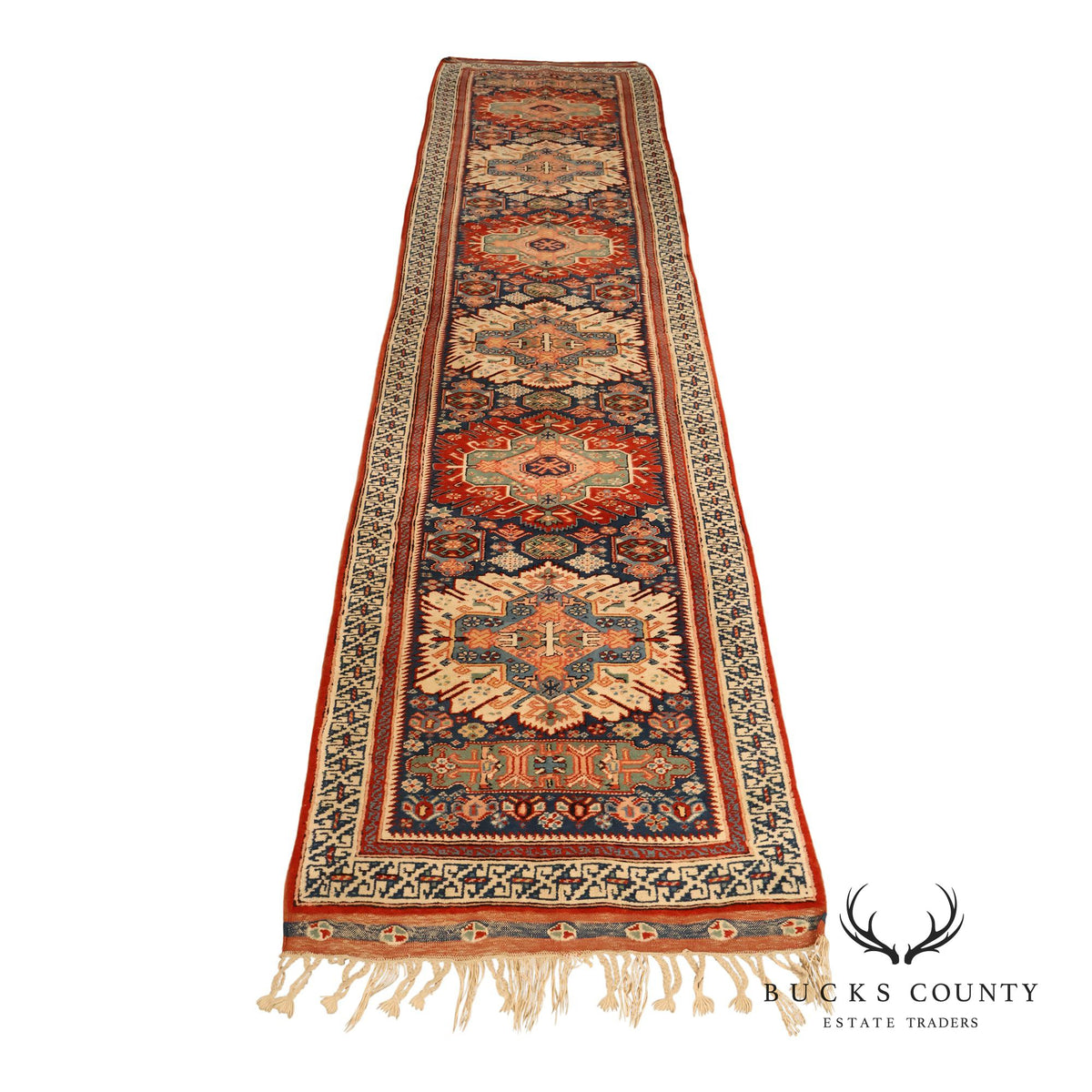 Vintage Hand Tied Wool Kazak Tribal Long Runner Rug