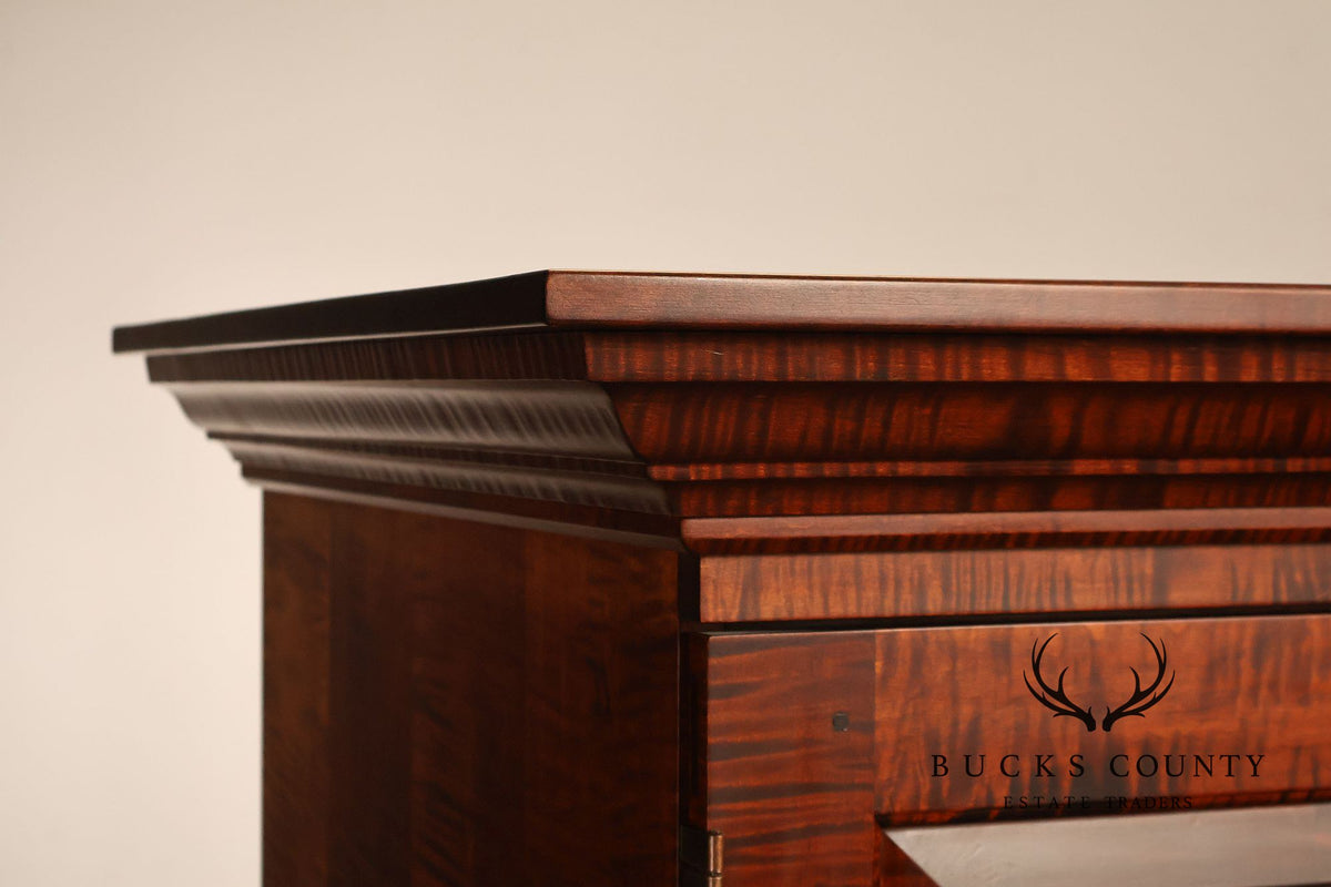 Custom Tiger Maple Two-Piece Four-Door Cabinet Armoire