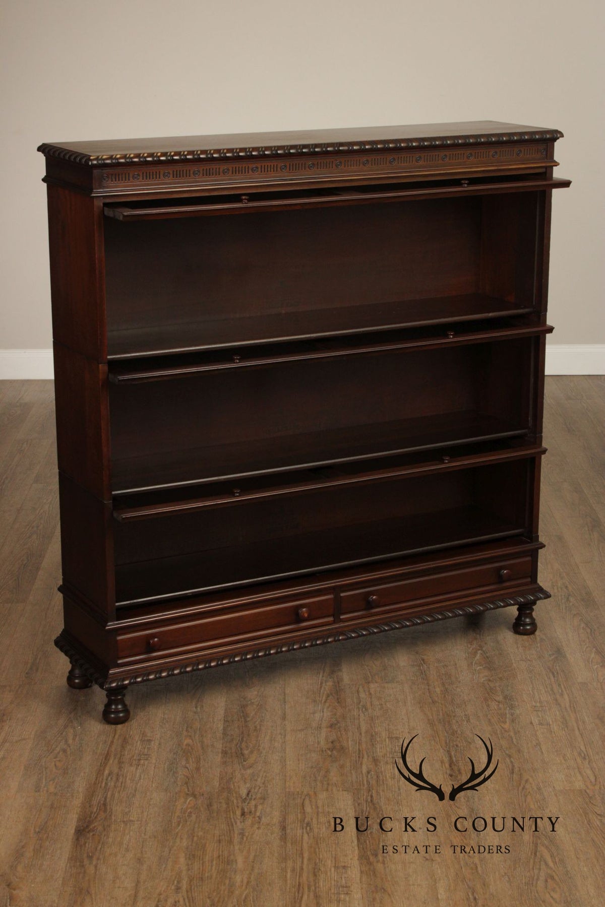 Grand Rapids Antique Mahogany Double Wide Three Stack Barrister Bookcase