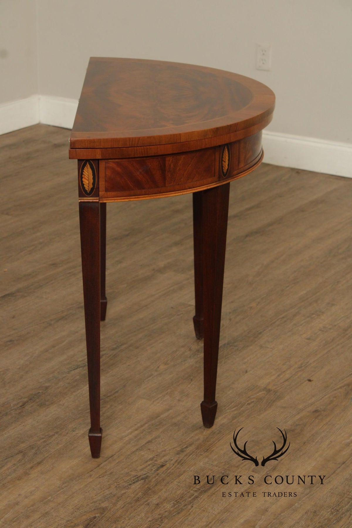 Hekman Federal Style Mahogany And Yew Wood Demilune Game Table