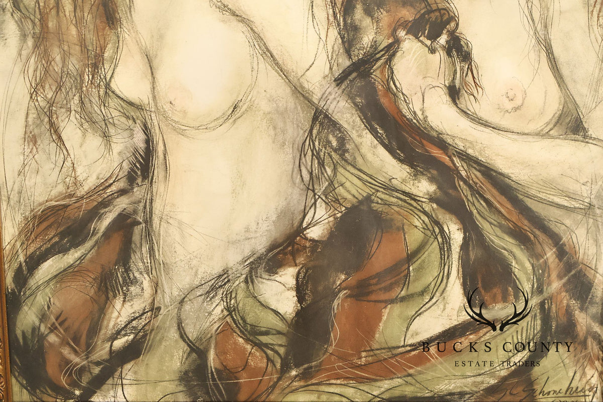 Sheldon C. Schoneberg Mixed Media Drawing, Nude Study