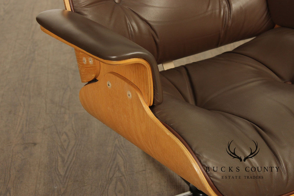 Eames Style Leather Swivel Chair with Ottoman