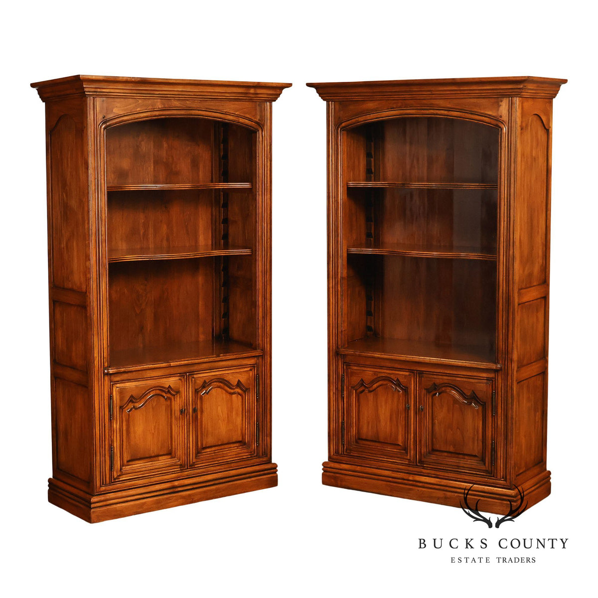 Guy Chaddock Furniture Pair Of Tall Open Bookcases With Two Door Cabinets