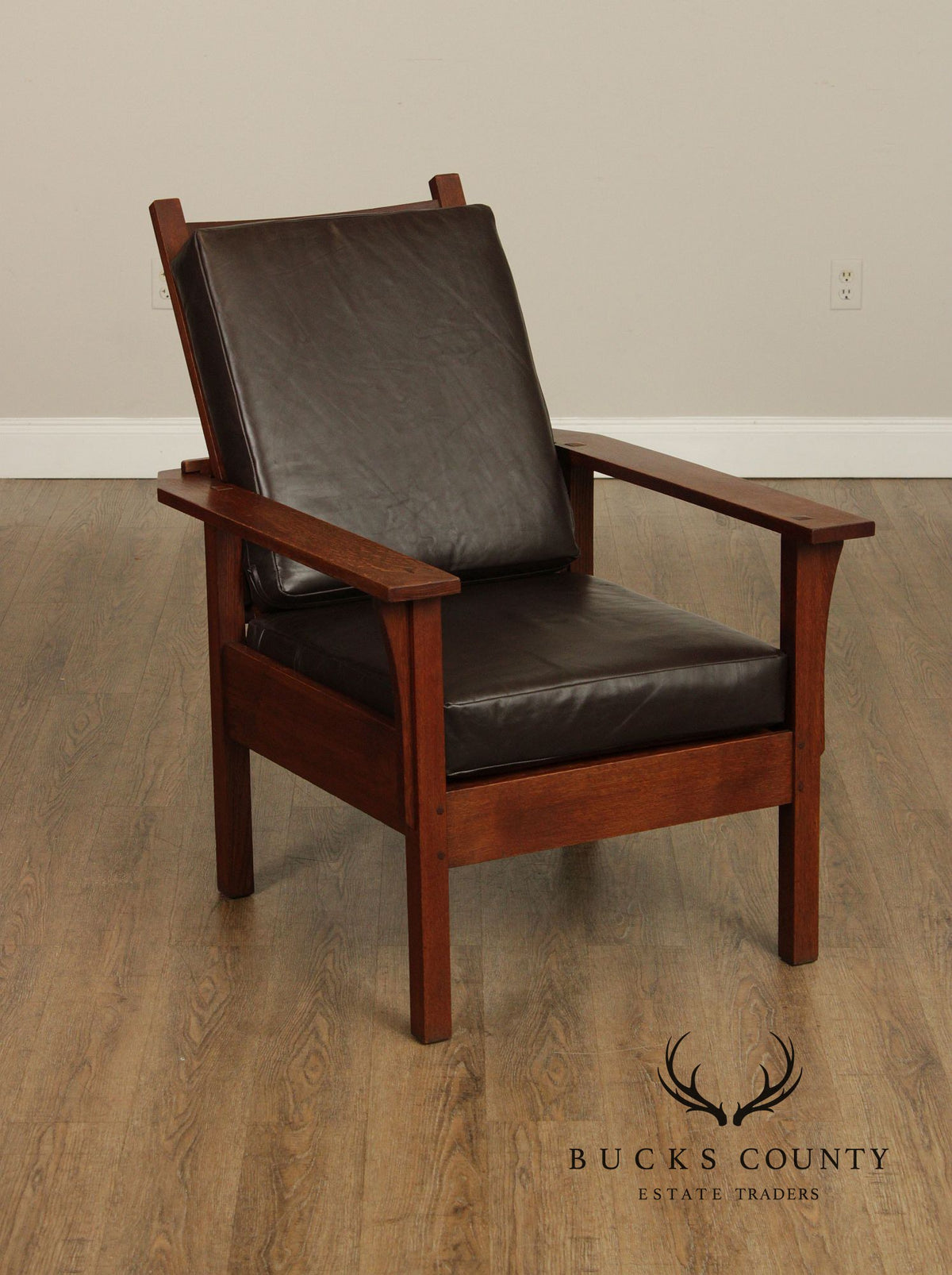 Antique Mission Oak and Leather Reclining Morris Chair
