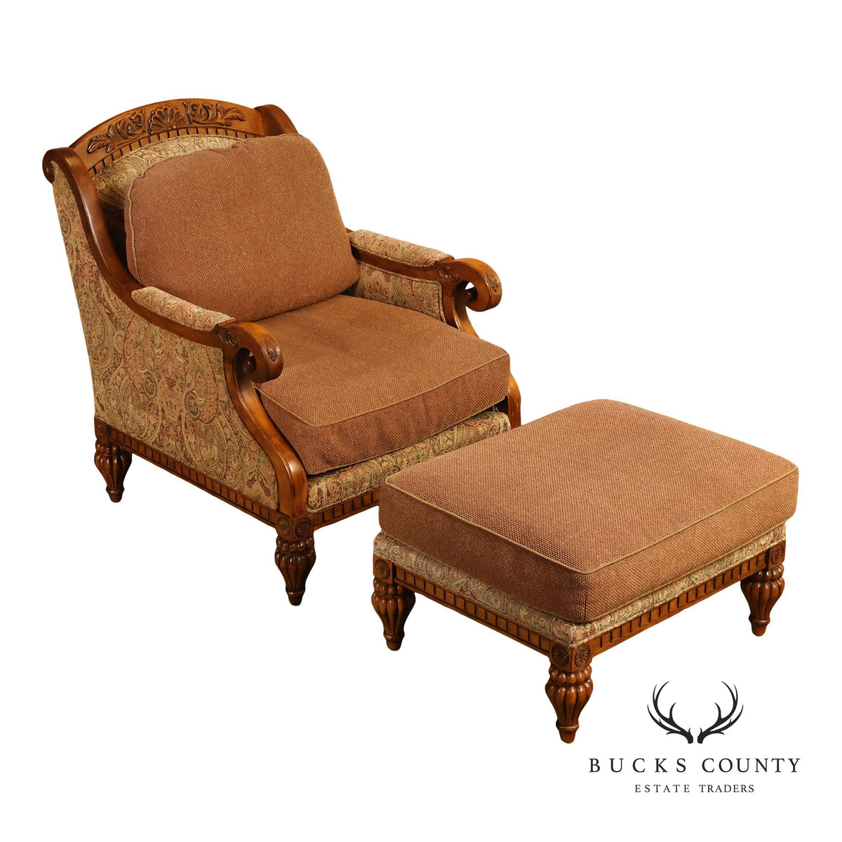 Robb & Stucky British Colonial Style Armchair with Ottoman