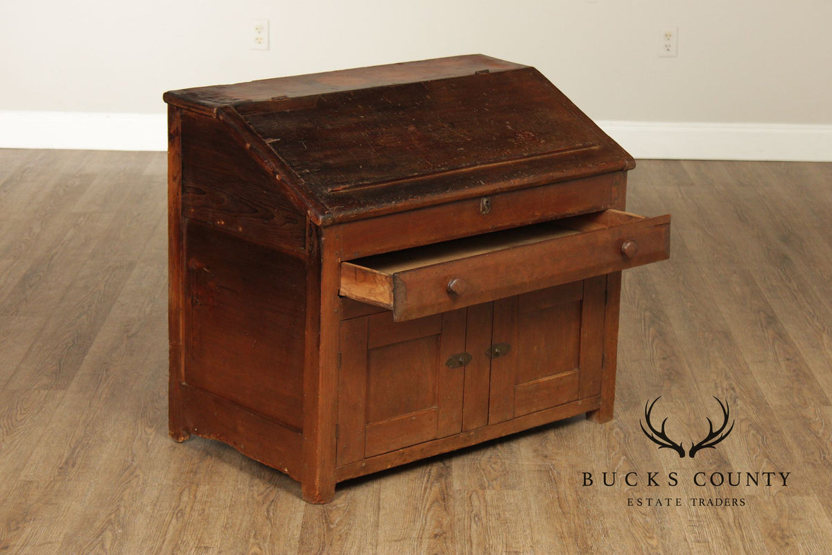 Antique Country Pine Slant Front Schoolmaster’s Desk