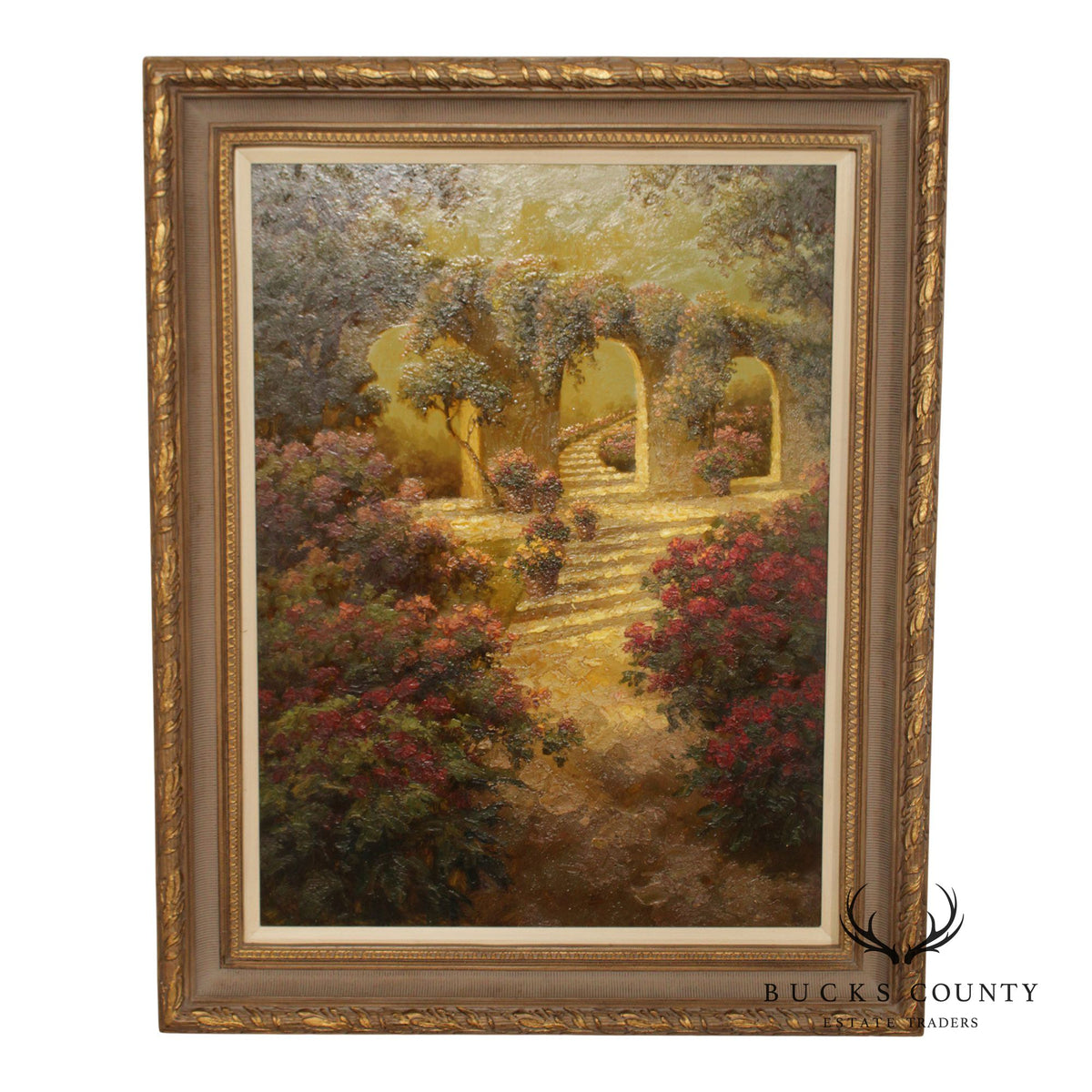 European School Oil Painting, Garden Stairway