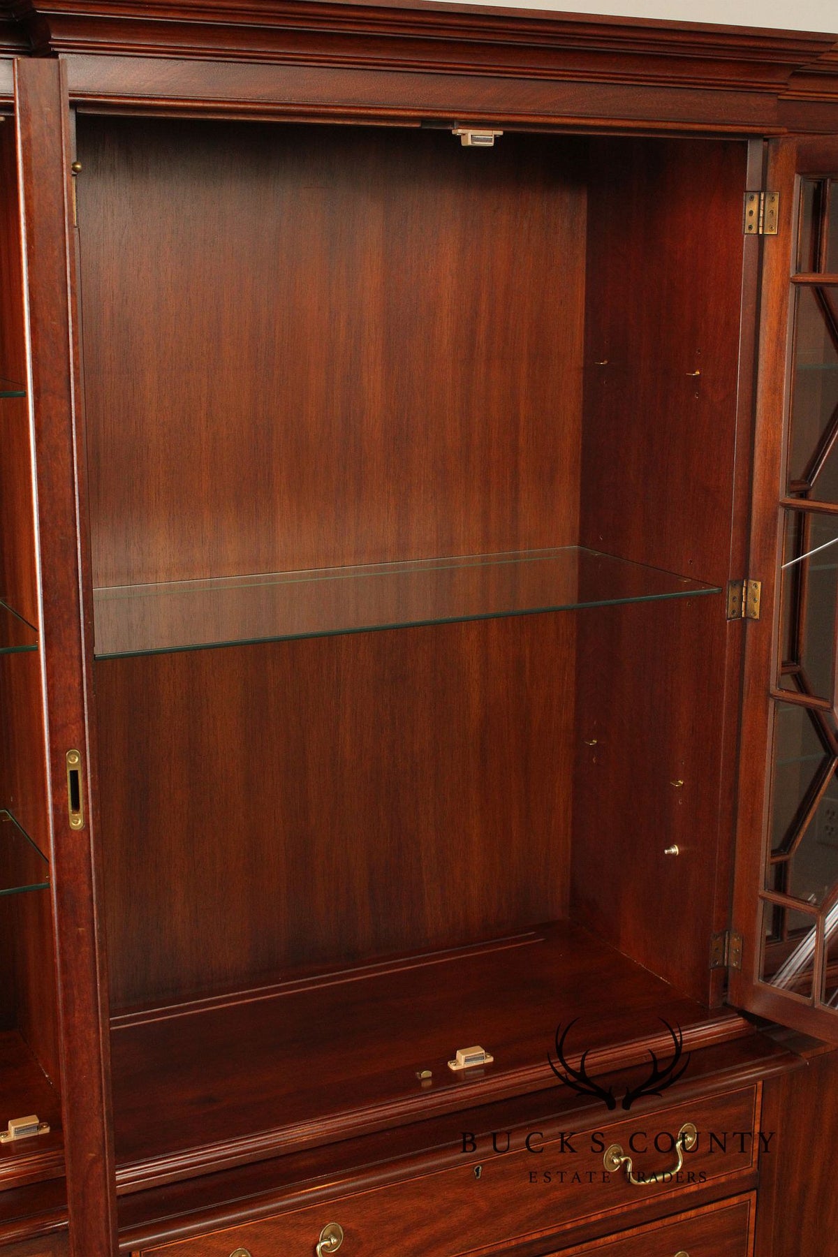 Henkel Harris Georgian Style Inlaid Mahogany Breakfront Bookcase
