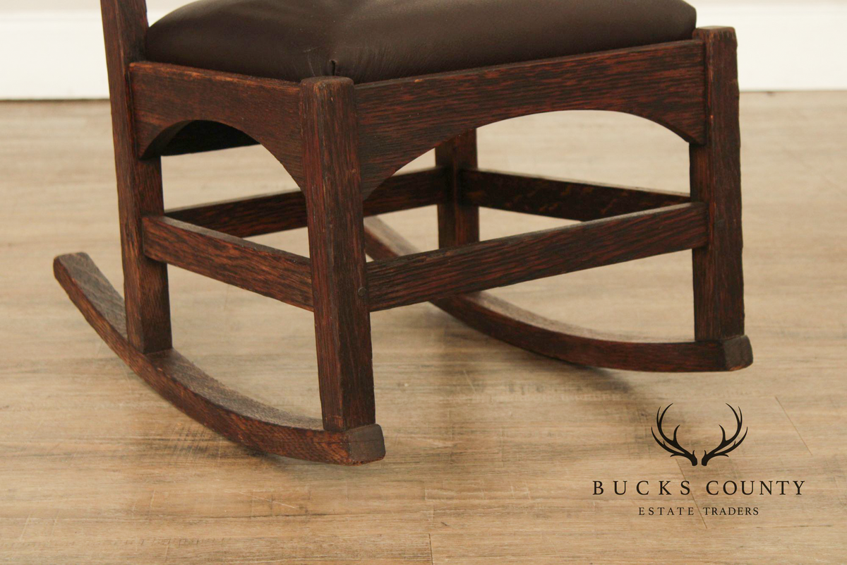 Antique Gustav Stickley Harvey Ellis Style Oak Sewing Rocker
