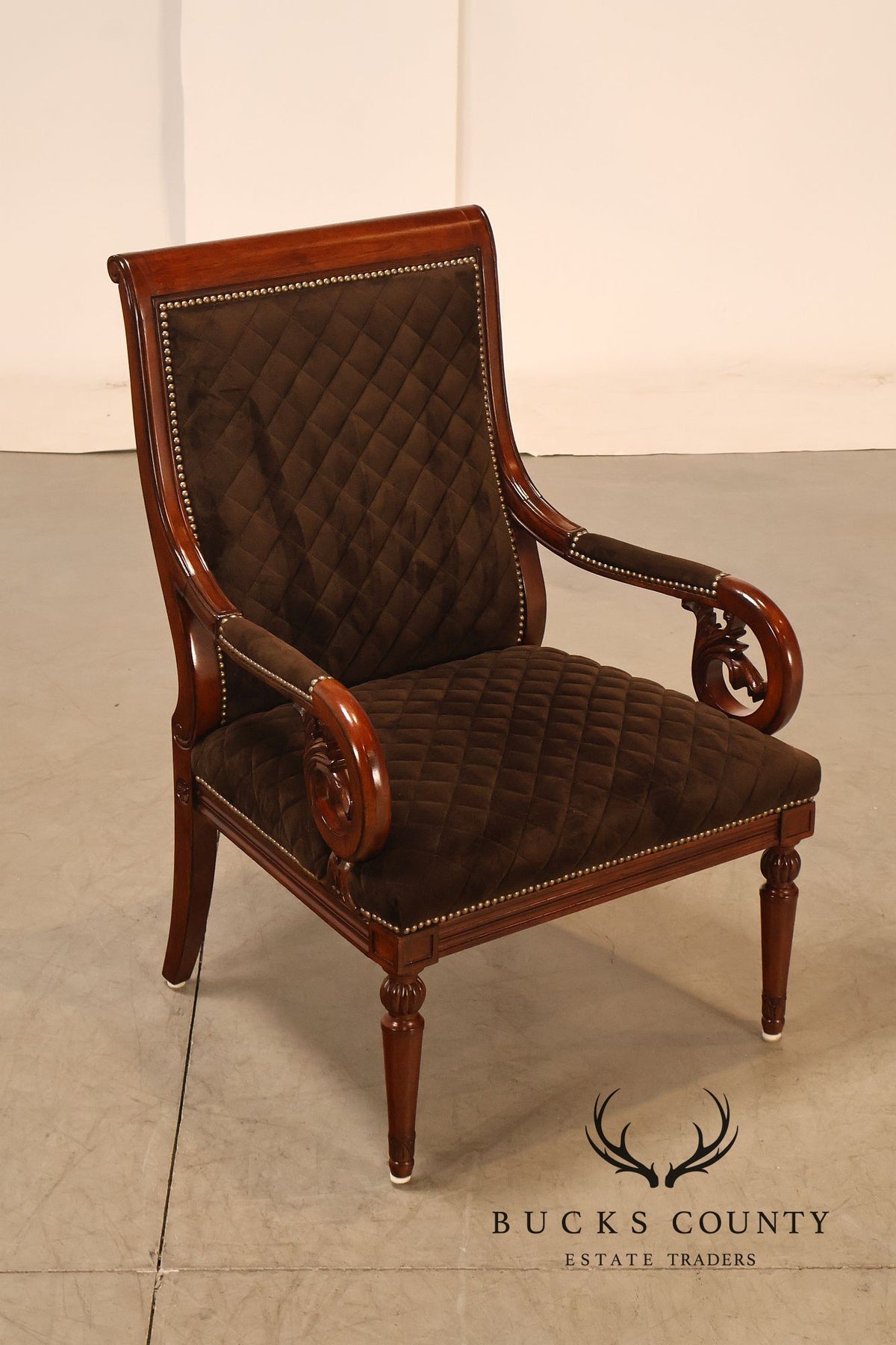 Hooker Furniture Traditional Mahogany Scroll Arm Upholstered Armchair