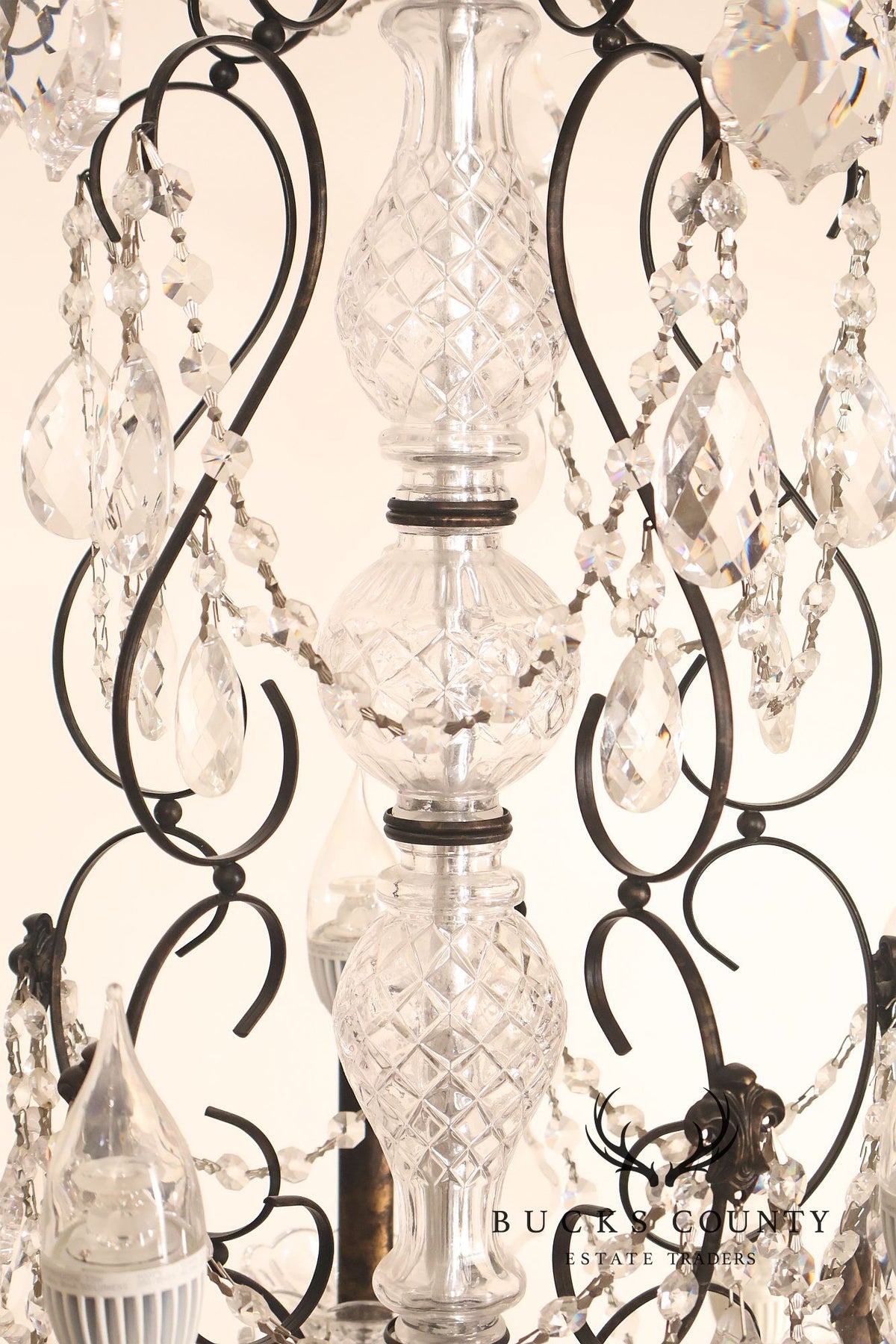 Large Twenty-Light Crystal And Wrought Iron 55" Chandelier