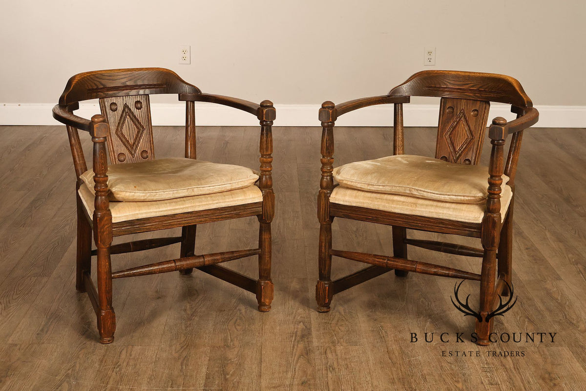 Tudor Style Pair of Oak Armchairs