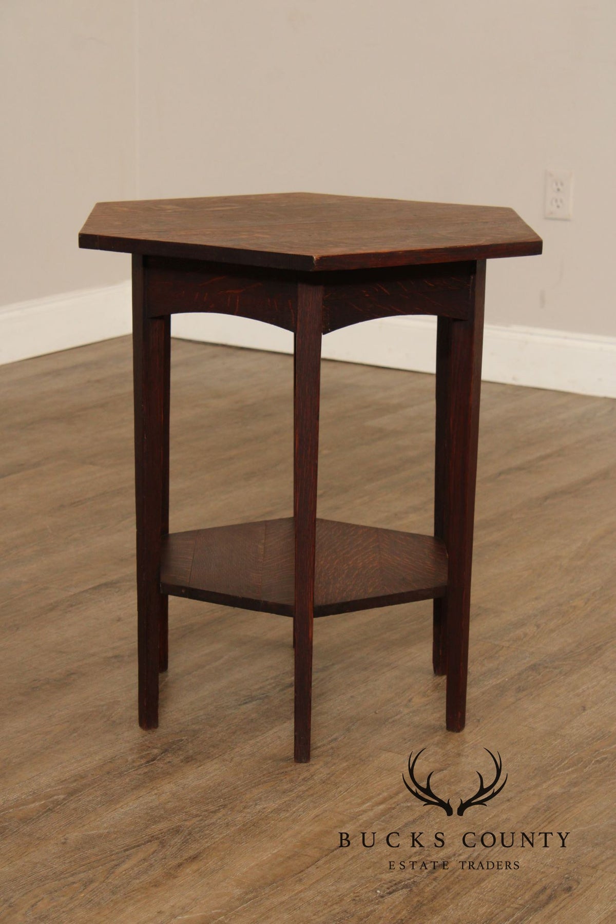 Imperial Furniture Antique Mission Oak Hexagonal Lamp Table