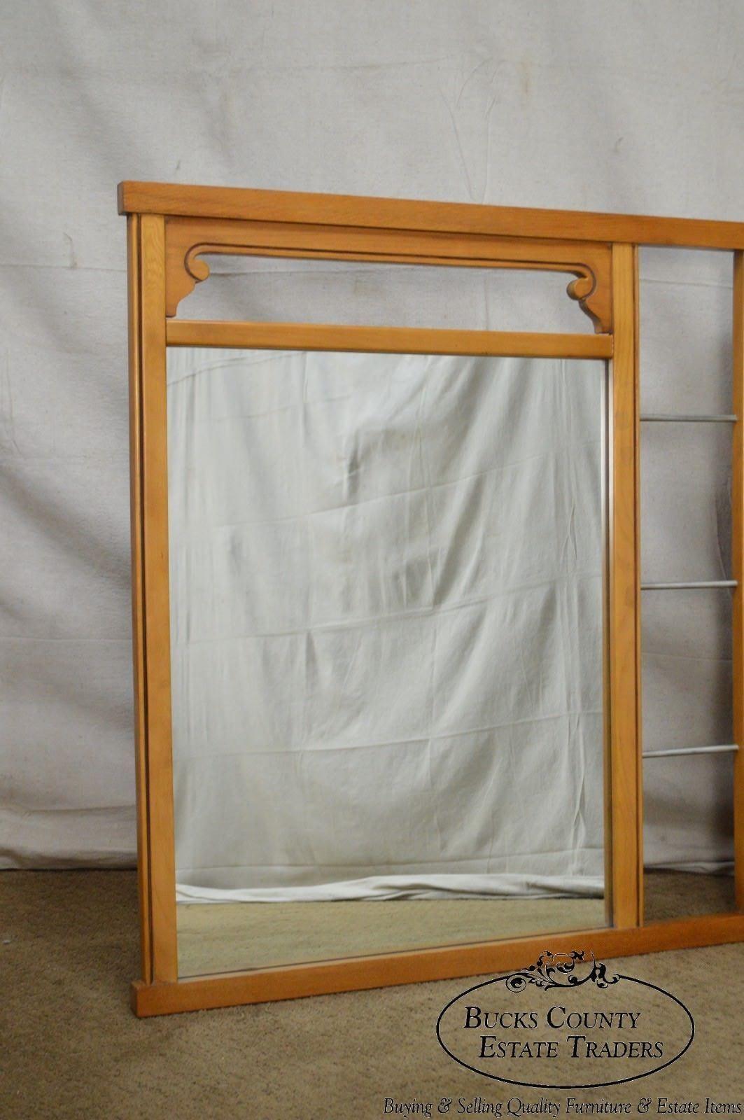 Mid Century Modern Light Walnut / Teak 2 Section Mirror by United Furniture Corp