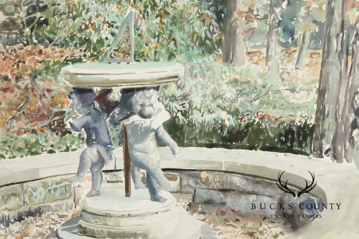 Raimond Del Noce Watercolor, Garden Fountain